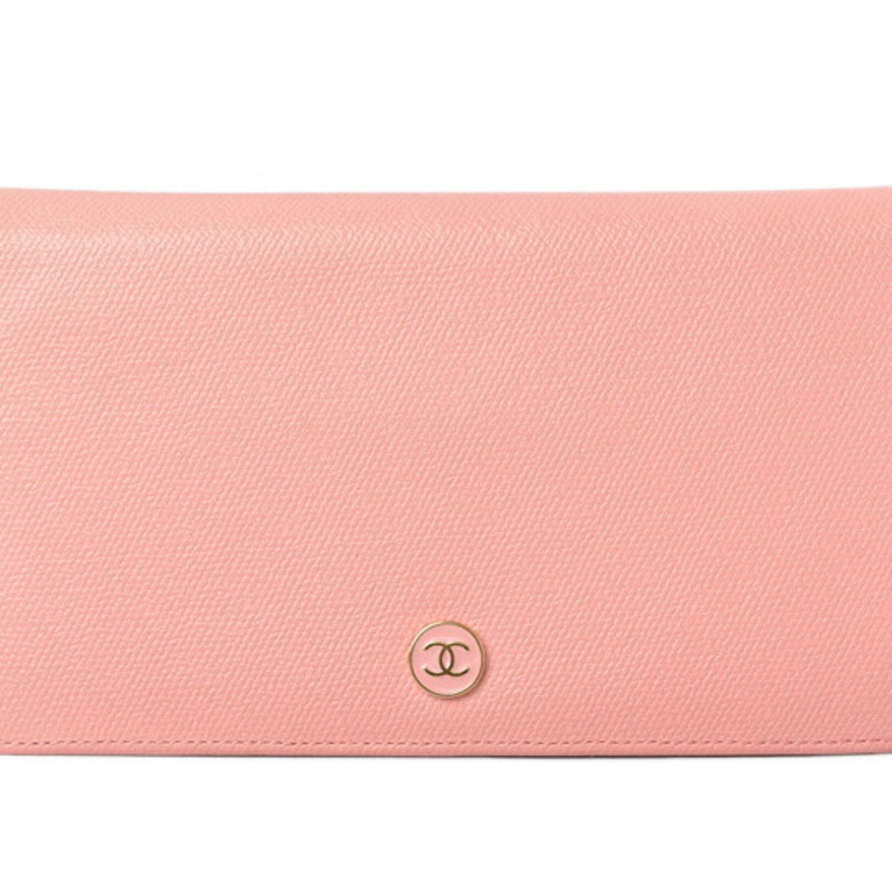 CHANEL Wallet Long Here Mark Button Motif Leather Rose