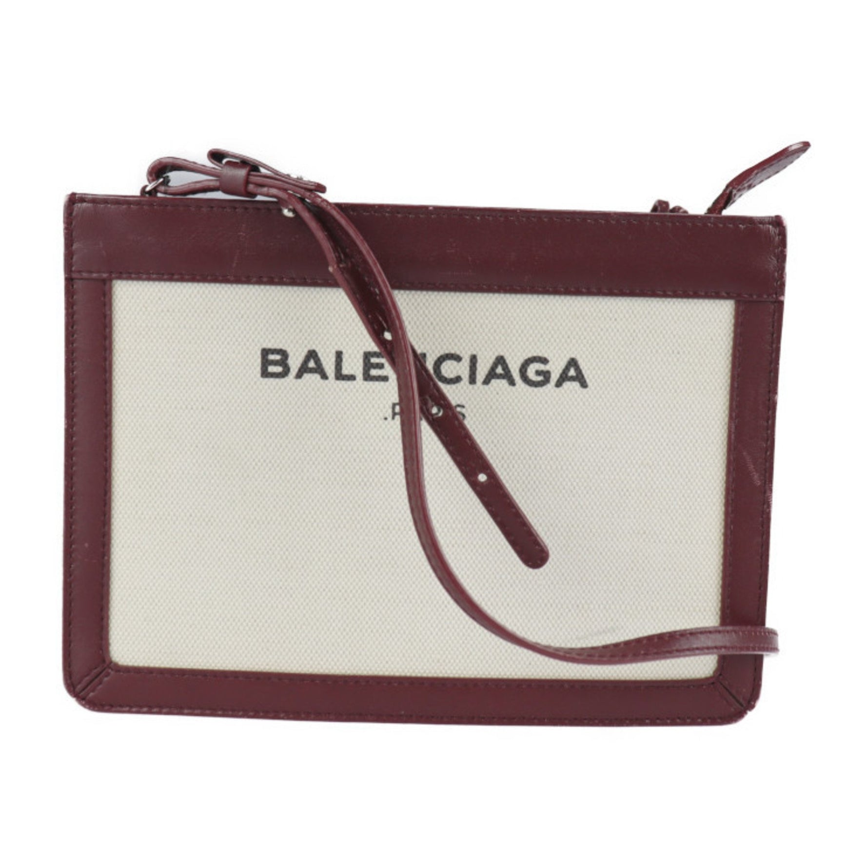 BALENCIAGA navy pochette shoulder bag canvas leather beige Bordeaux messenger mini