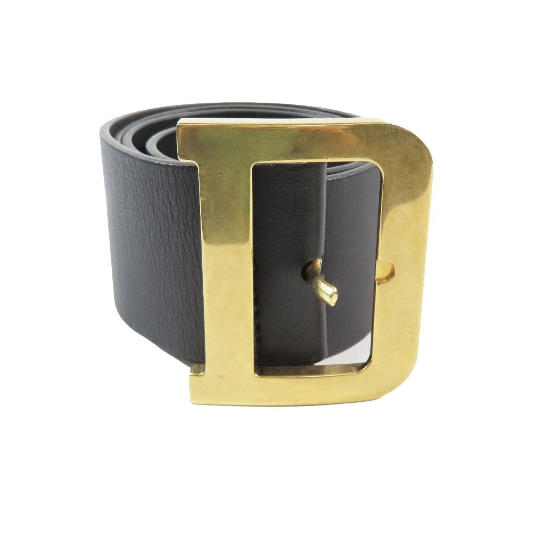 Christian Dior D logo buckle leather sash belt quake gold hardware black