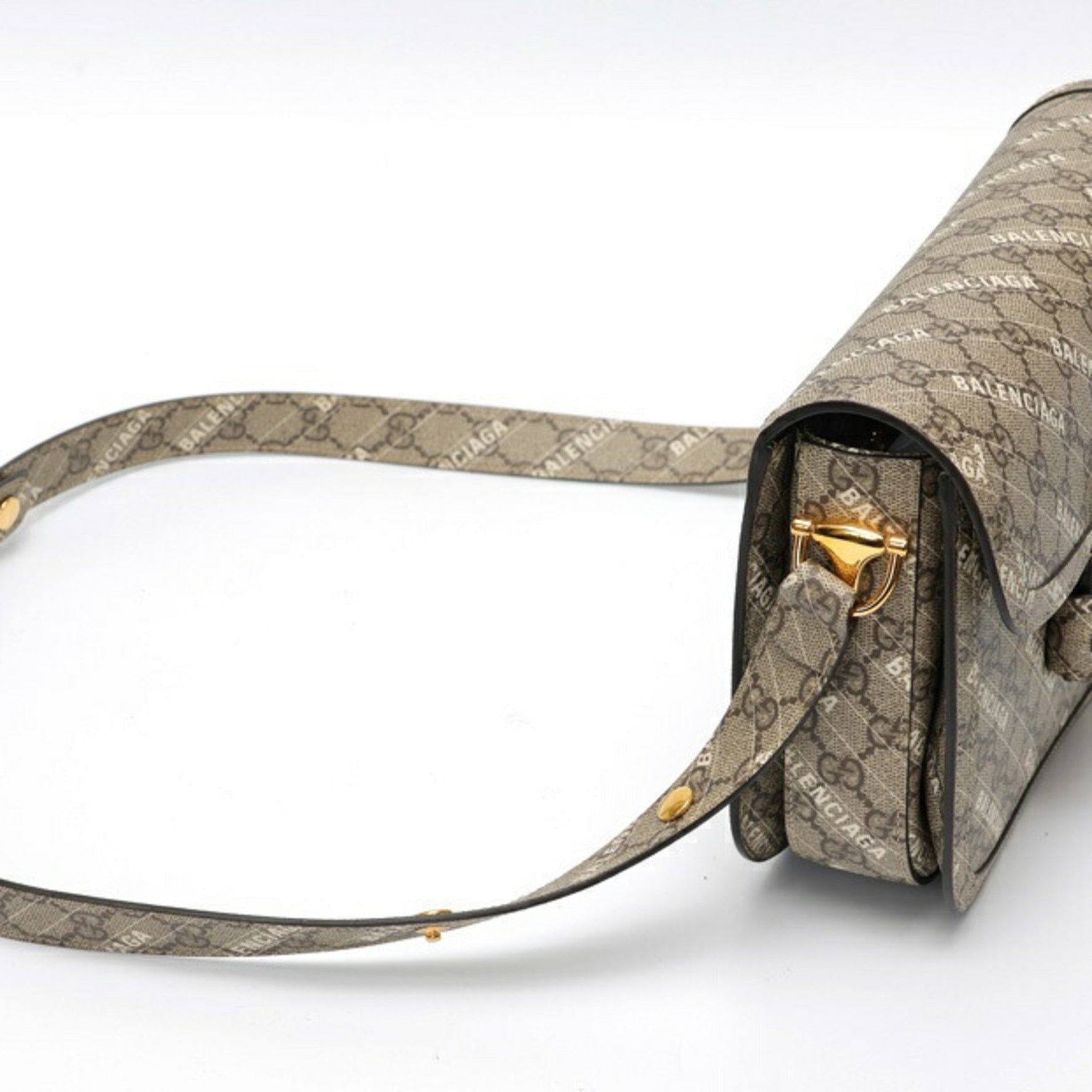 Gucci x Balenciaga Horsebit 1955 Shoulder Bag GG Supreme Greige