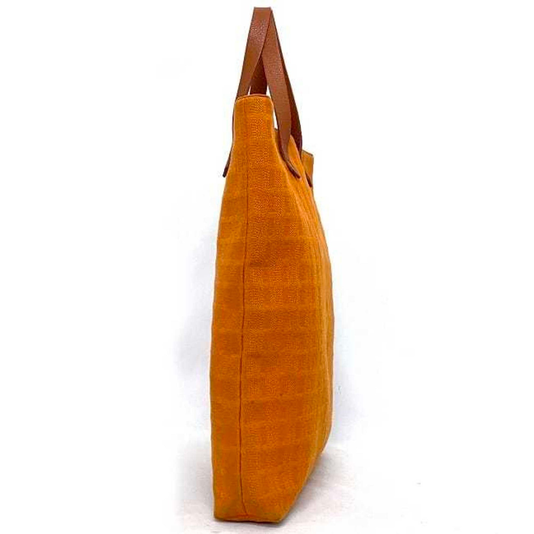 Hermes Amedaba Tote Bag Orange Brown Canvas Leather