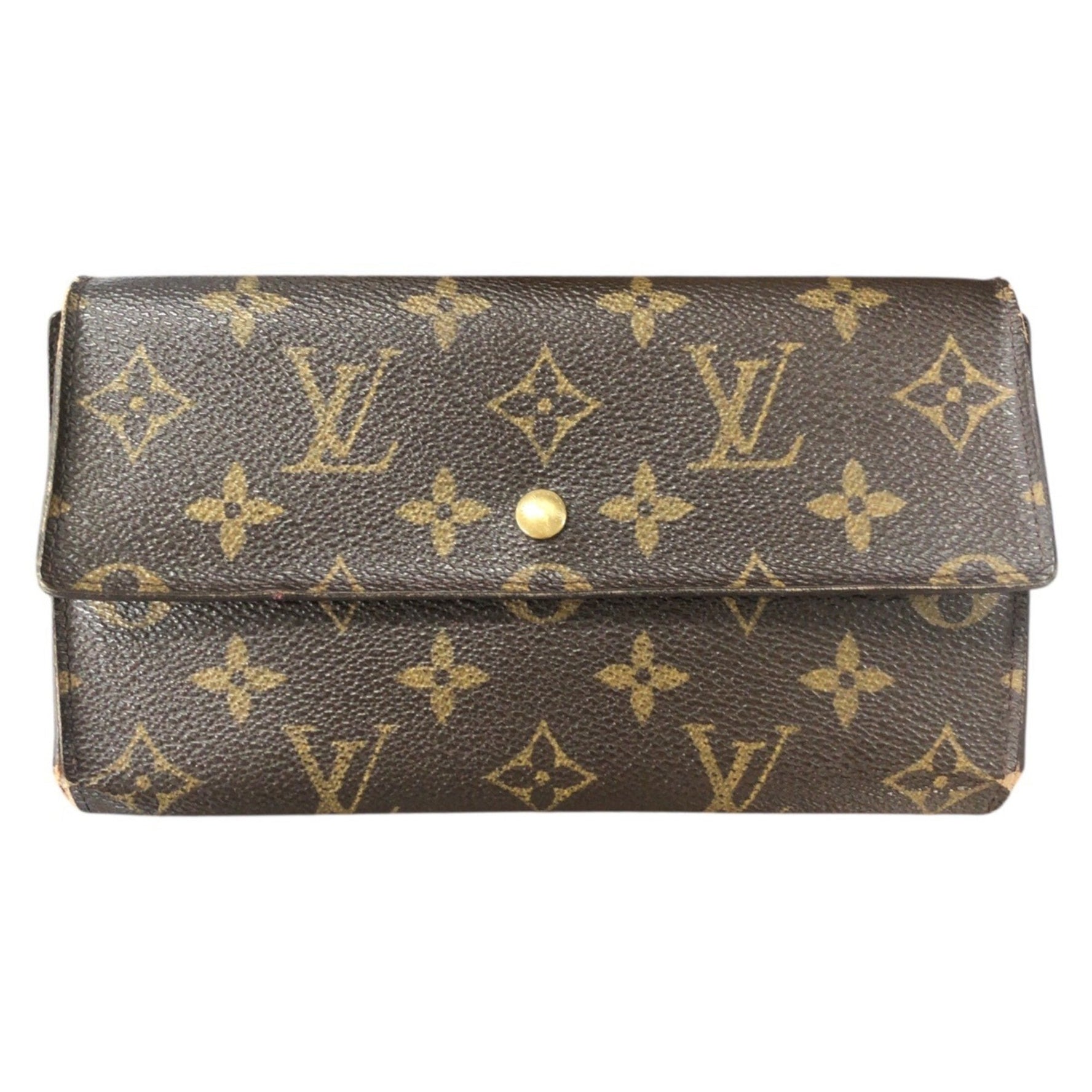 LOUIS VUITTON Monogram Porte Tresor International Brown Wallet with Gold Hardware