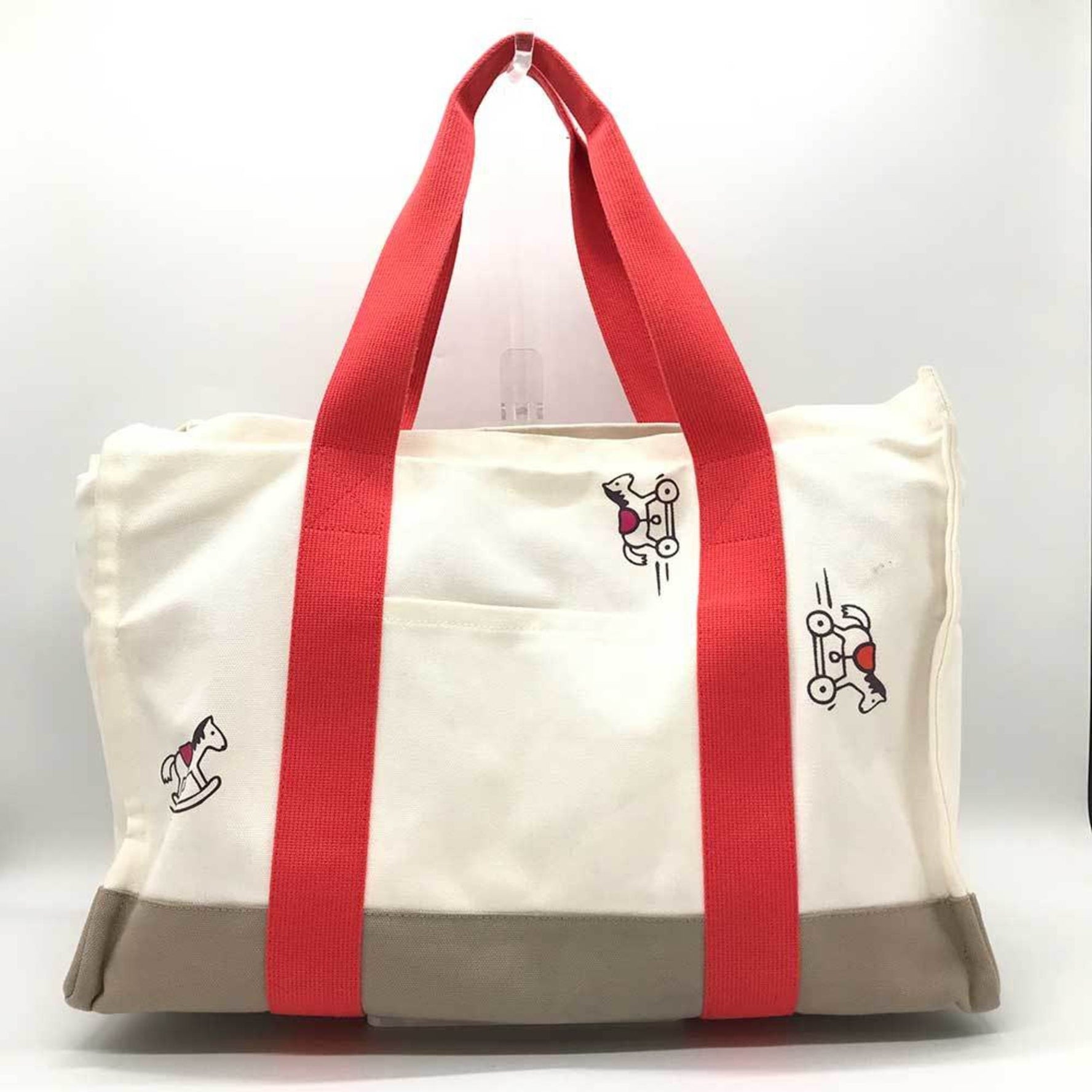 Hermes Adada Mother's Bag Canvas Ivory Red Pouch