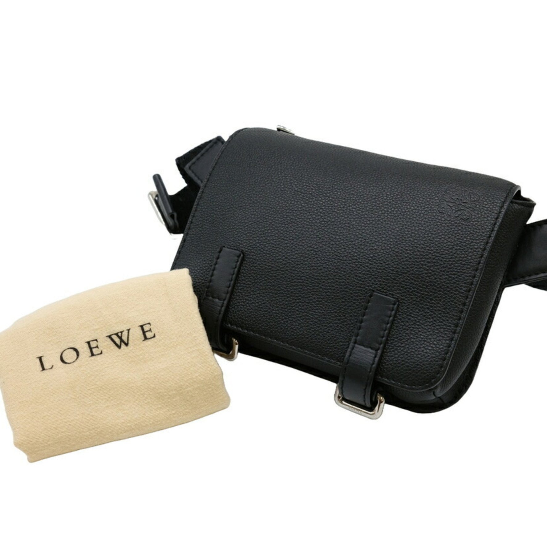 LOEWE Anagram Military Small Shoulder Body Bag Bumbag Calf Leather