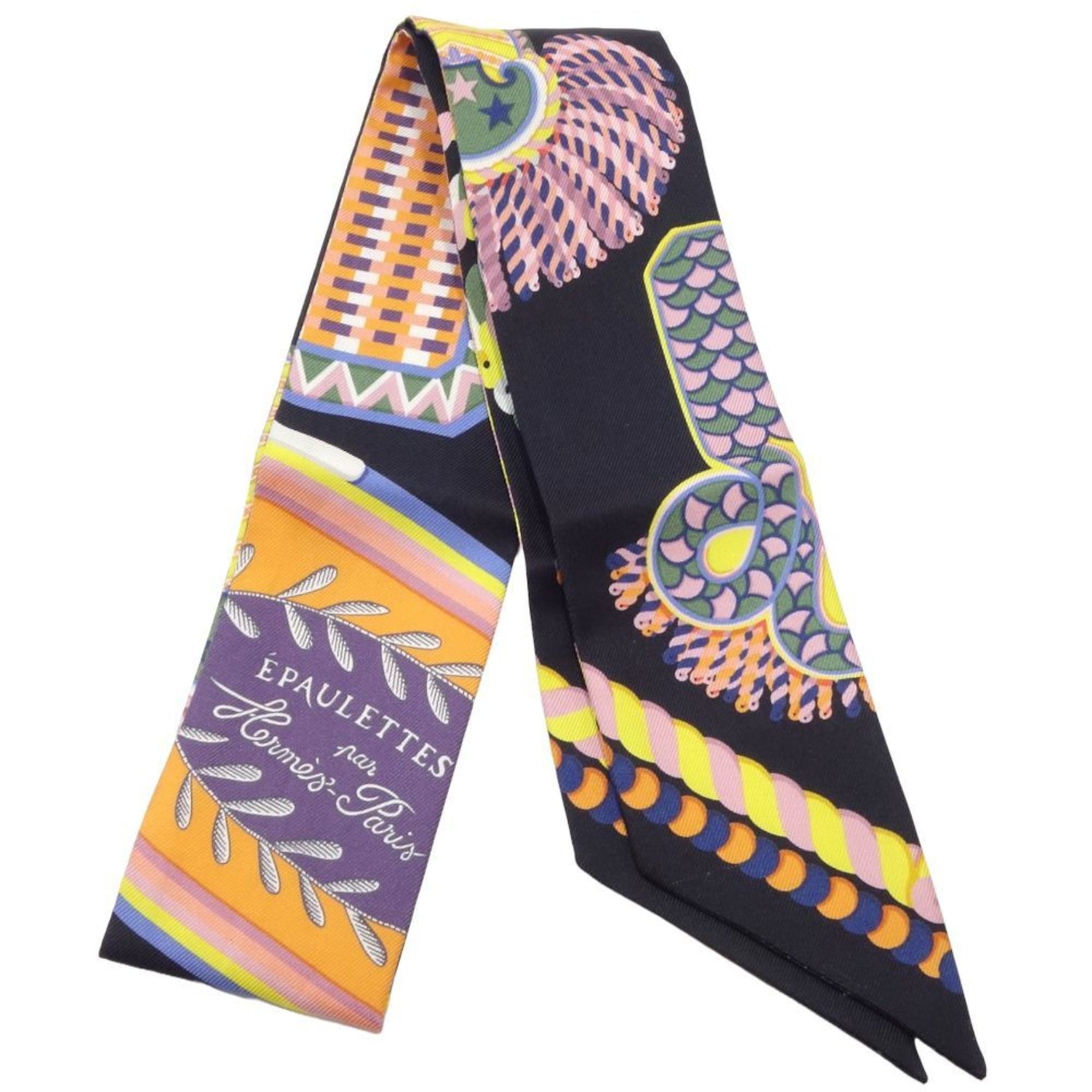HERMES Scarf Twilly EPAULETTES DE GALA Silk Multicolor Black