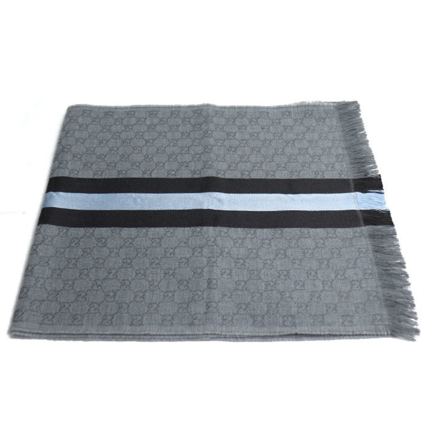 GUCCI Sherry Line Scarf Gray/Brown/Sky Blue 1469 Unisex