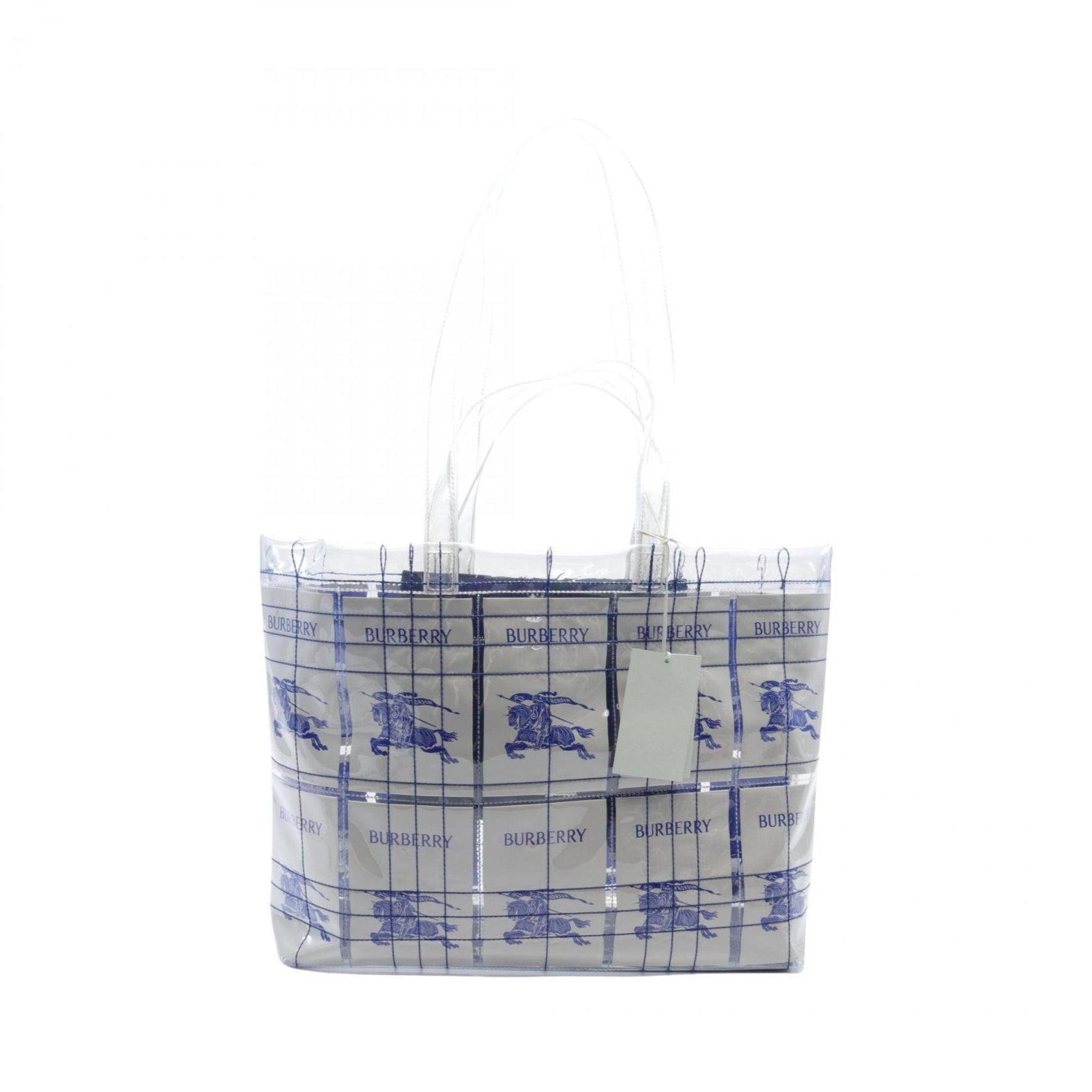 Burberry Tote Bag, Coated Canvas, Clear, White, Blue