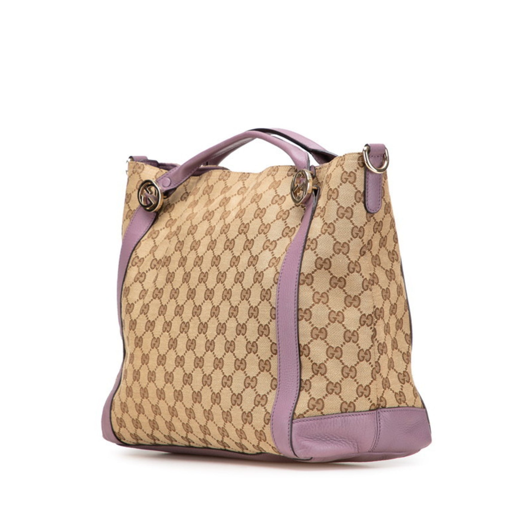 Gucci GG Canvas Miss Tote Bag/Shoulder Bag, Beige/Purple and Leather