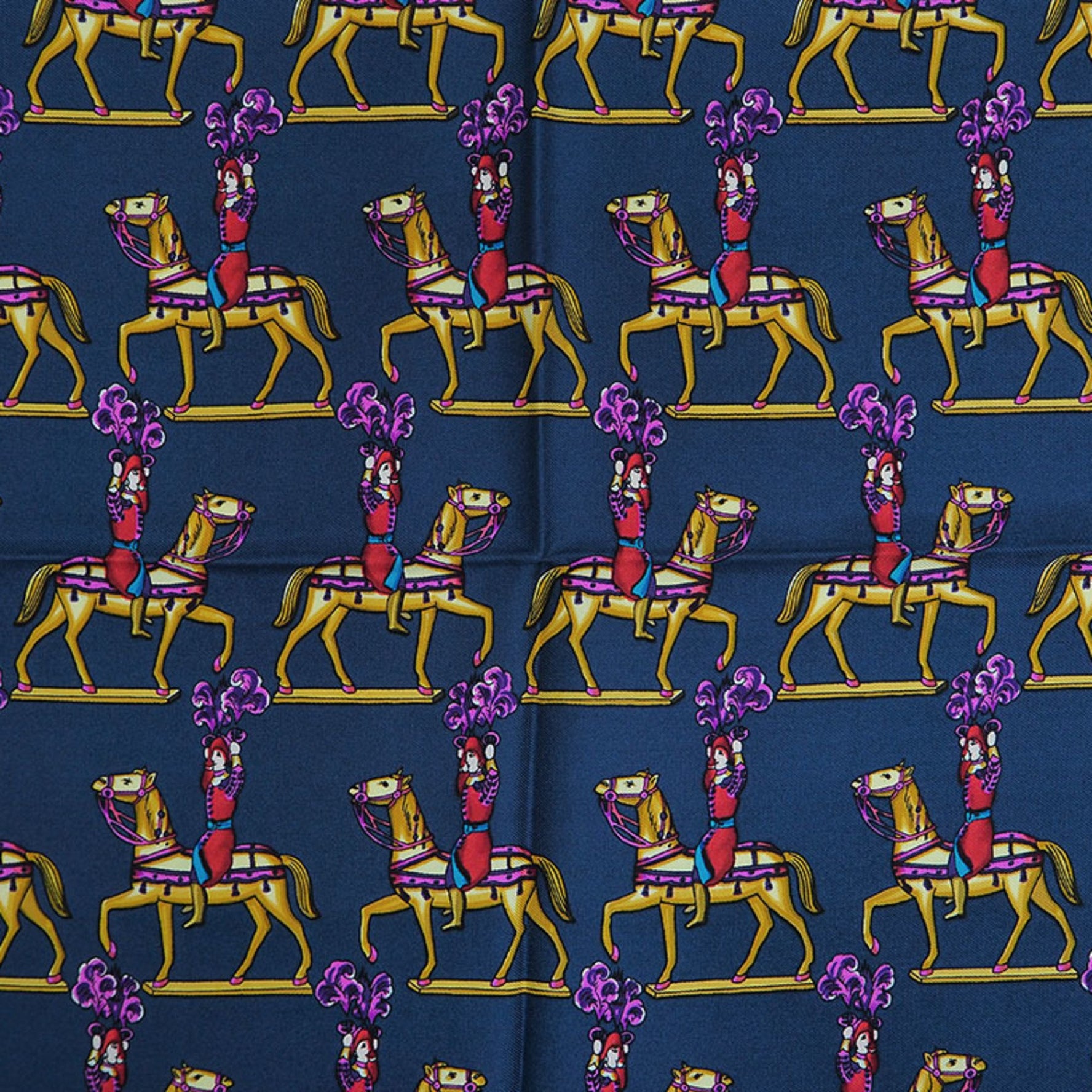 HERMES Carre 90 LES ARTIFICIERS Fireworks Master Horse Knight Soldier Navy Scarf Muffler