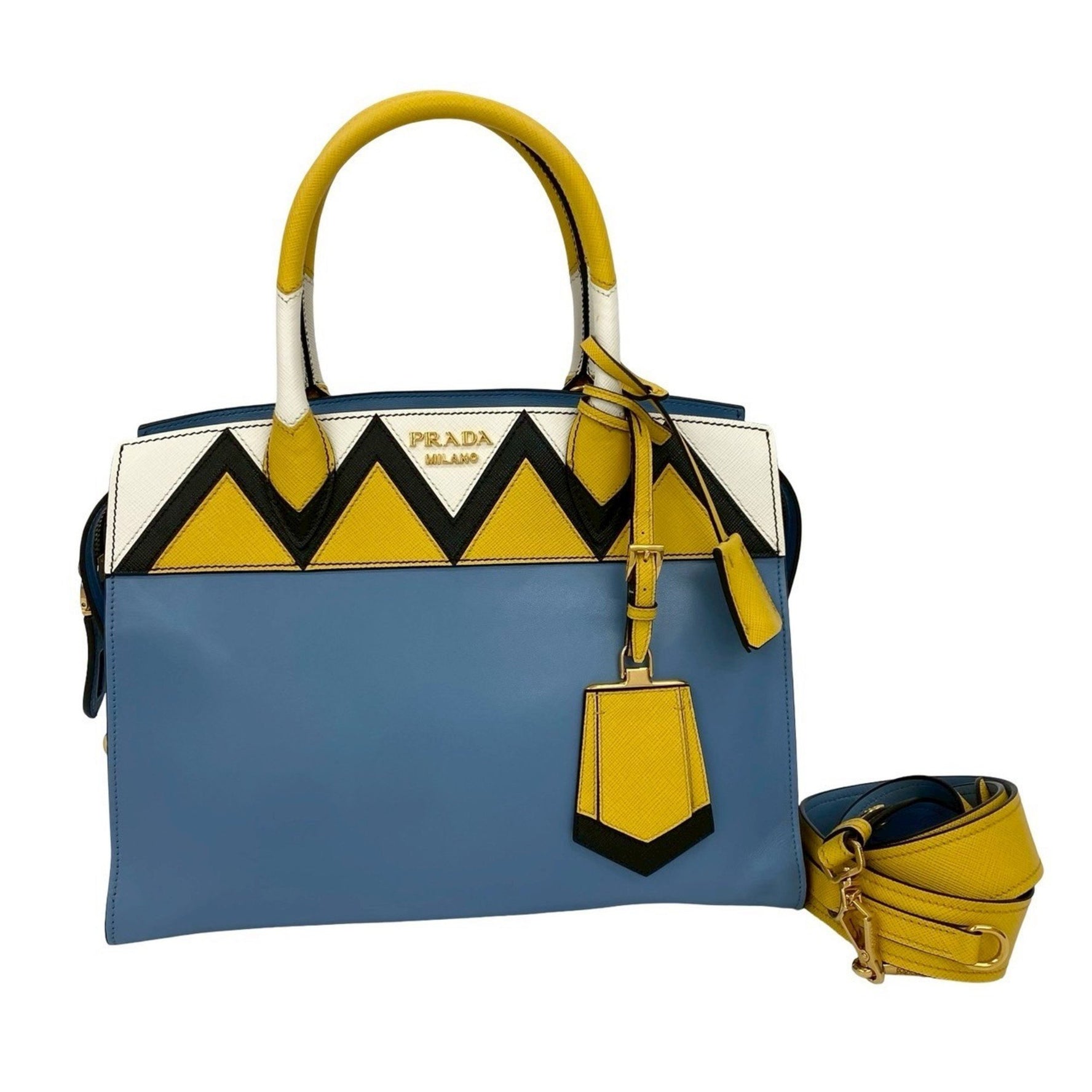PRADA Esplanade logo hardware leather genuine handbag/shoulder bag blue multicolor