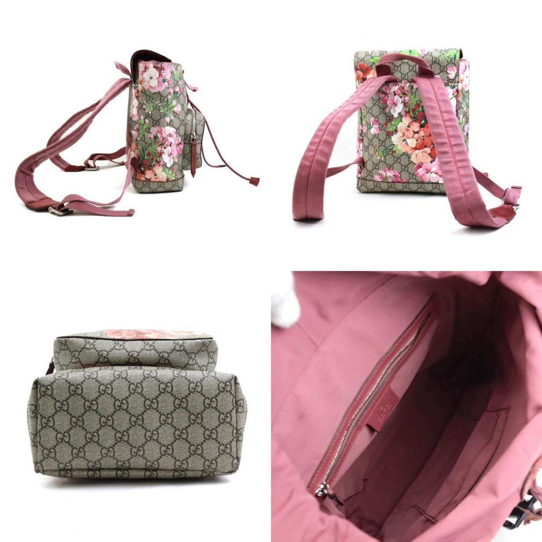 Gucci GG Blooms Backpack in Supreme Canvas, Brown and Pink