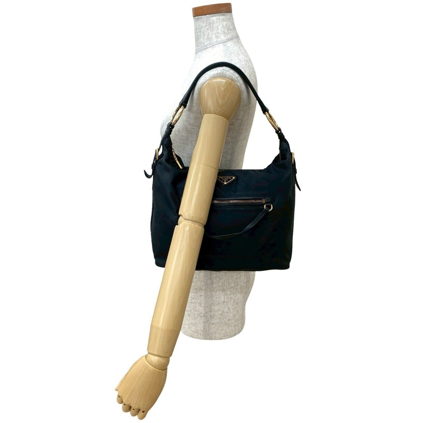 PRADA Triangle Logo Gold Hardware Nylon Leather One-Shoulder Bag/Semi-Shoulder Bag