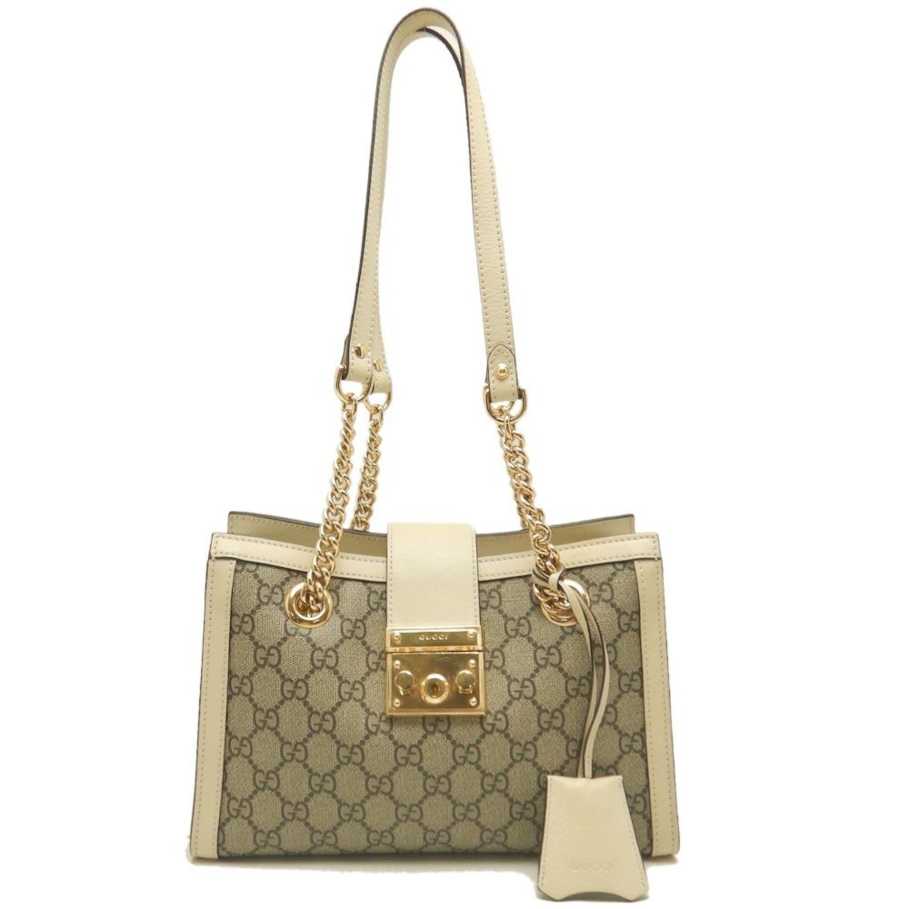 GUCCI Cruise Collection Padlock Medium Tote Bag Shoulder in GG Supreme Canvas and Leather, Beige Ivory