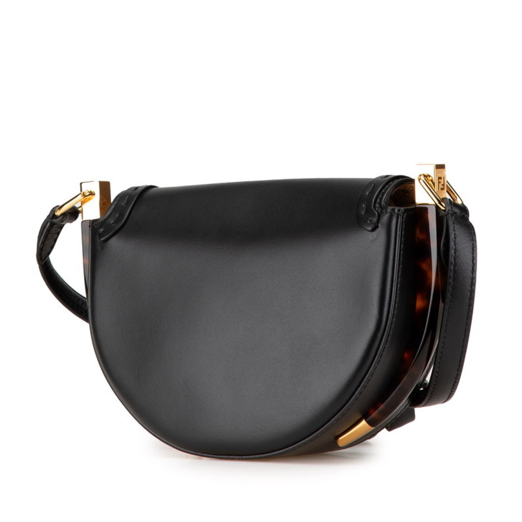 FENDI Moonlight Shoulder Bag Black Brown Leather