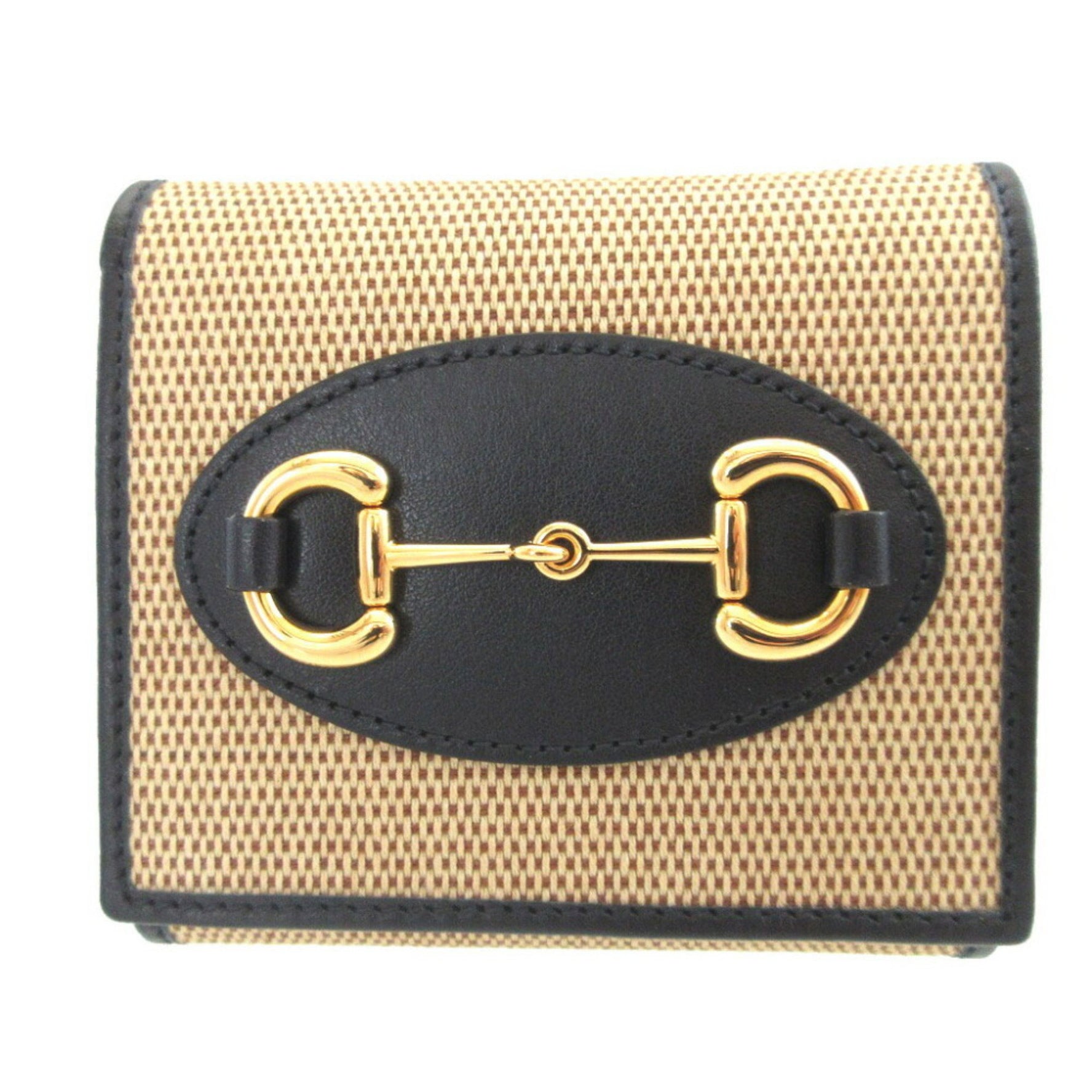 Like new Gucci Horsebit canvas and leather bifold wallet in beige navy blue