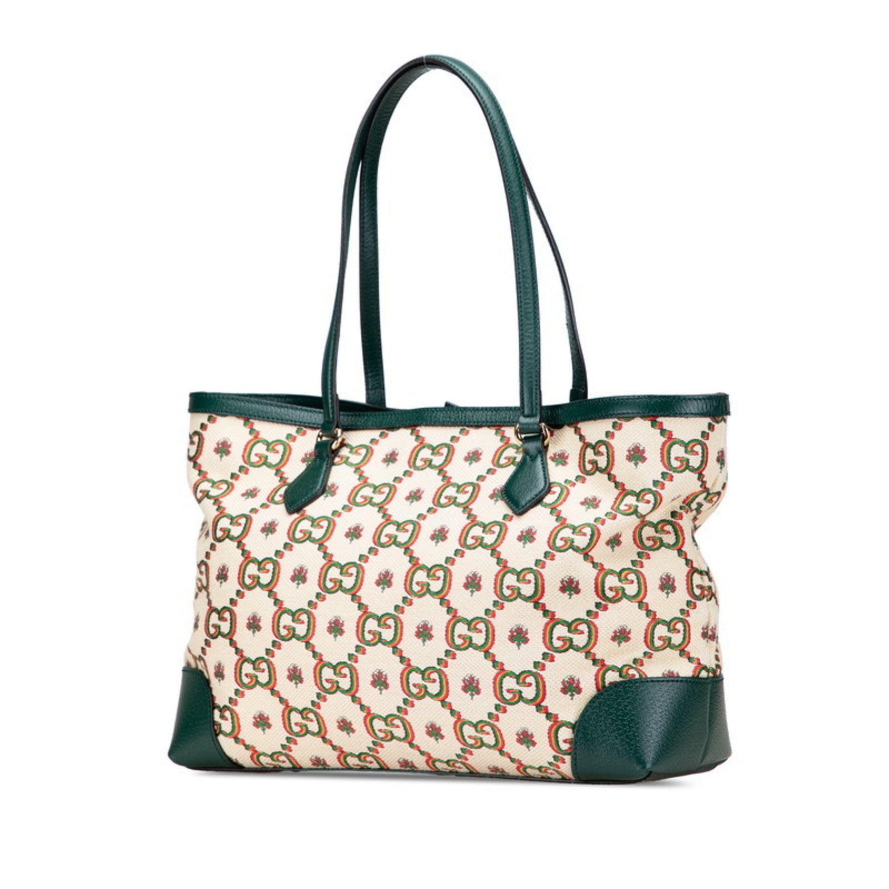 Gucci Ophidia Anniversary Limited Edition Tote Bag Beige Green Multicolor Canvas Leather
