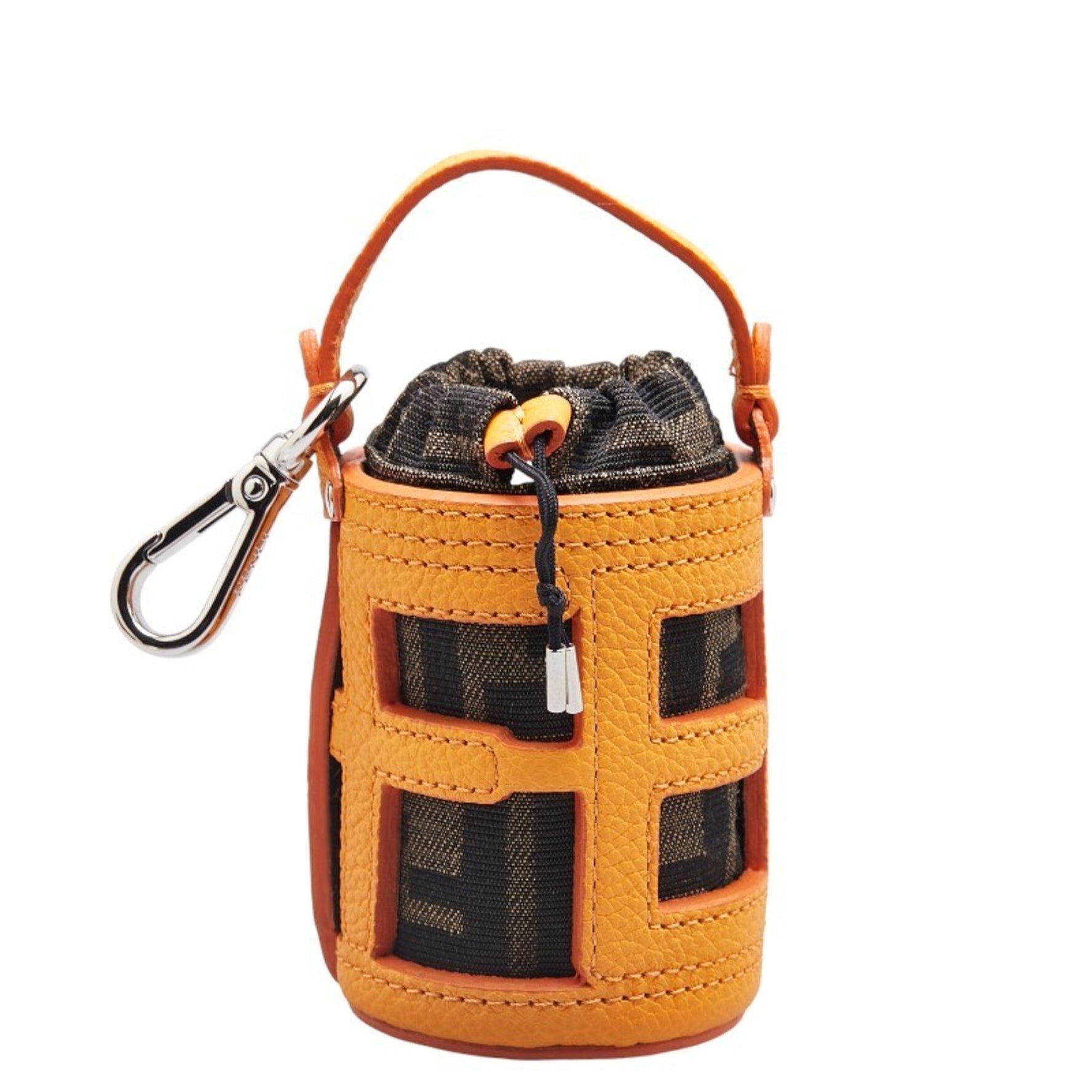 Fendi Zucca Bucket Charm Orange Brown Leather Canvas