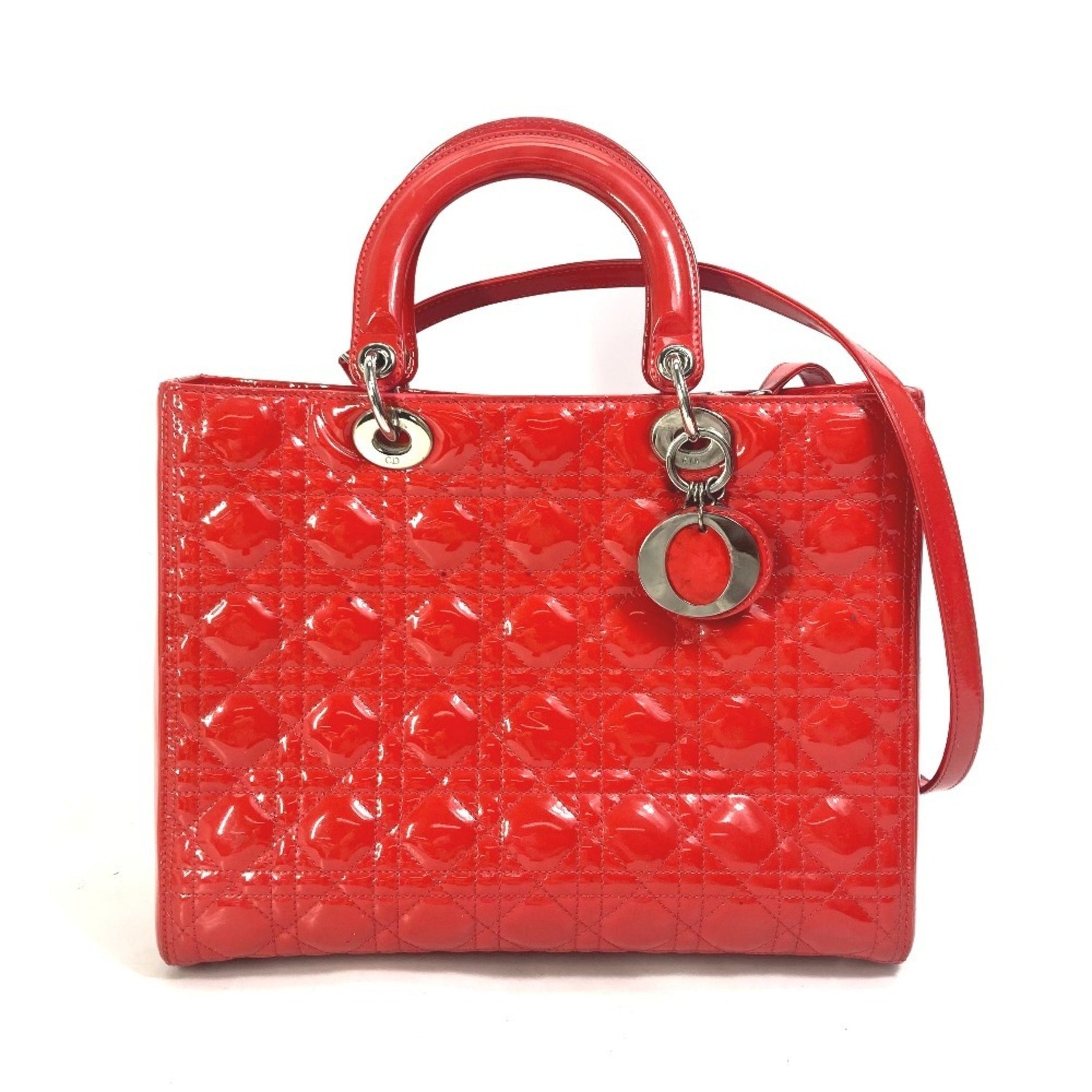 Christian Dior Dior Cannage Lady LADY DIOR Bag Shoulder Handbag Enamel Red