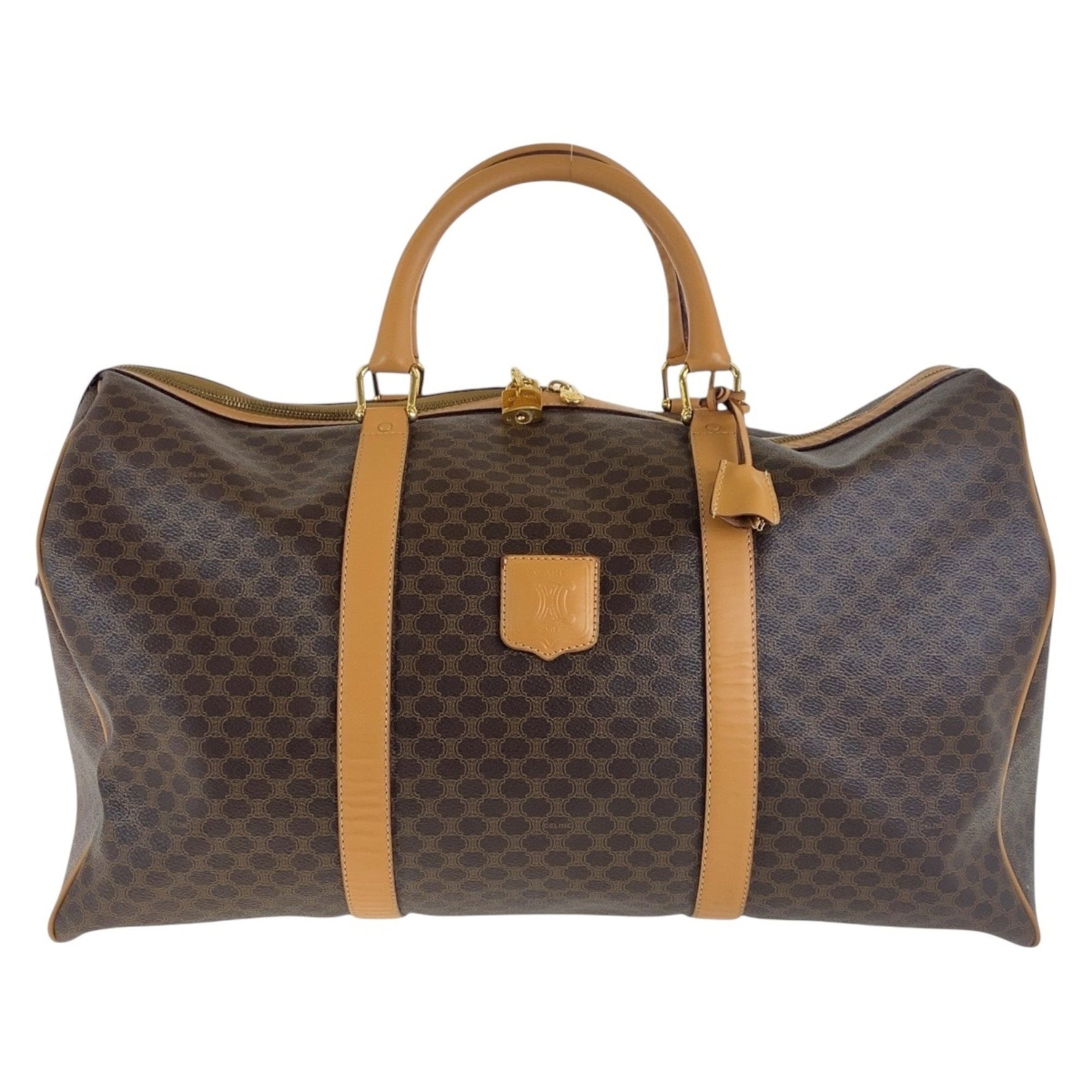 CELINE Vintage Macadam Gold Hardware Boston Bag
