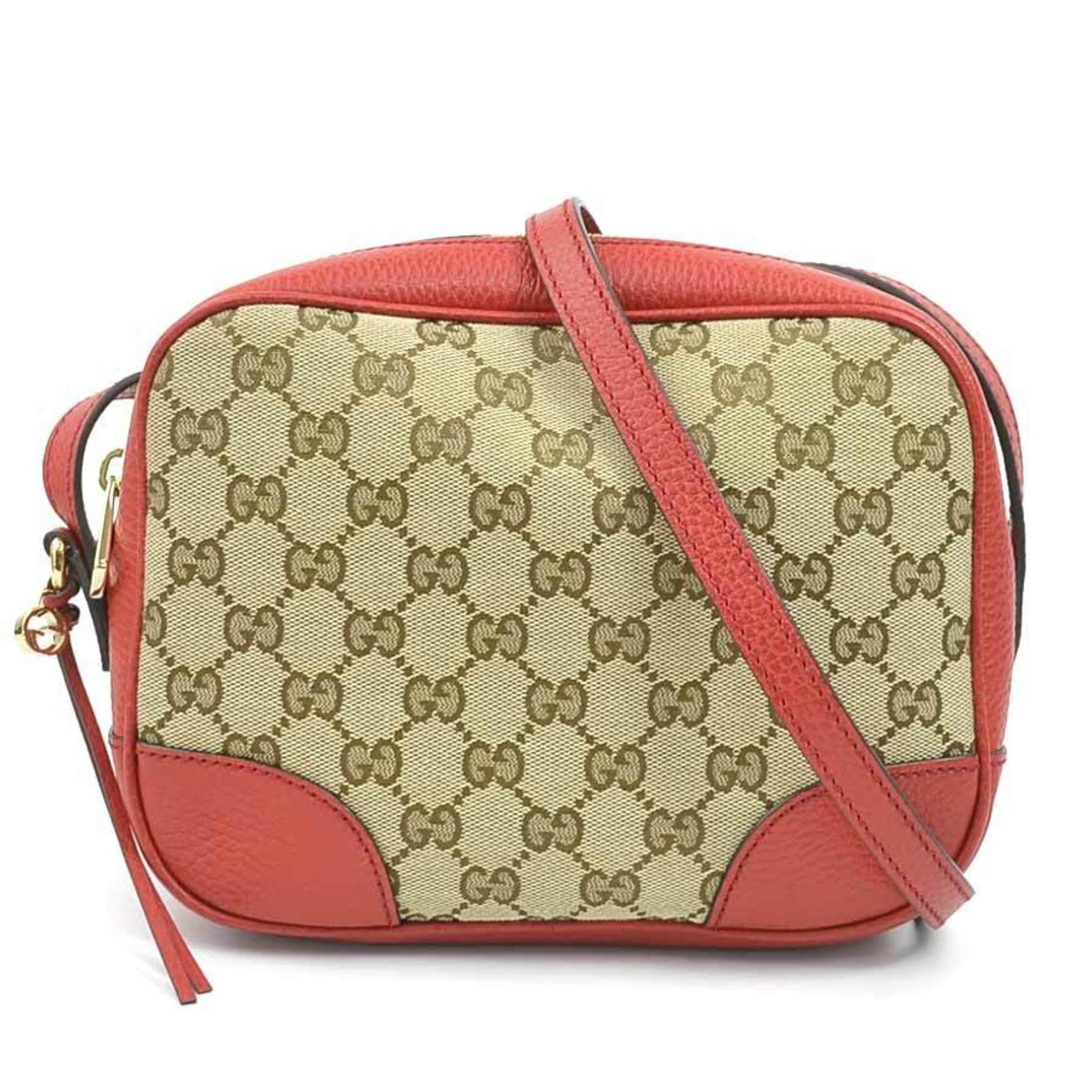 Gucci GG Canvas and Leather Shoulder Bag in Red Brown