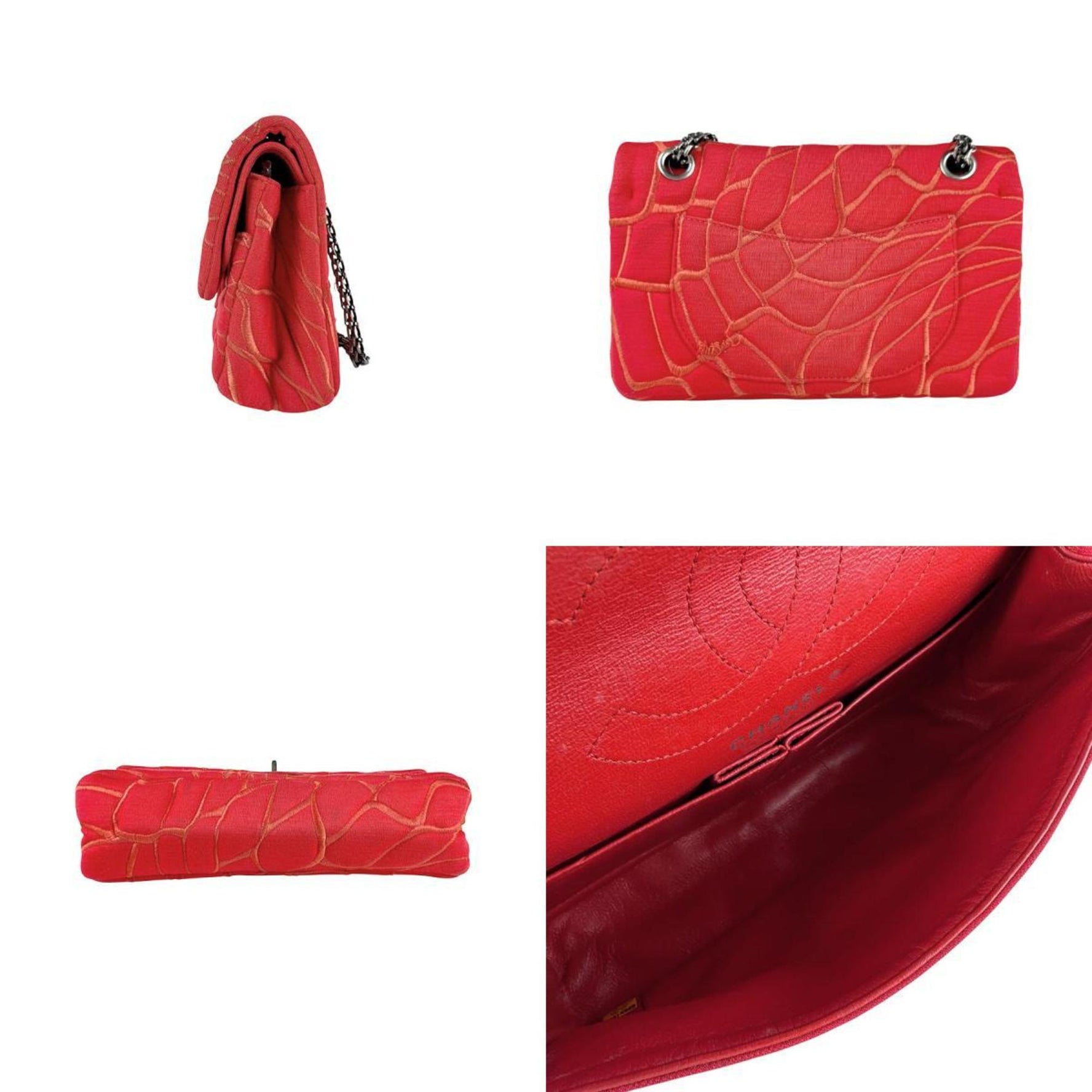 CHANEL Shoulder Bag 2.55 Canvas Metal Red