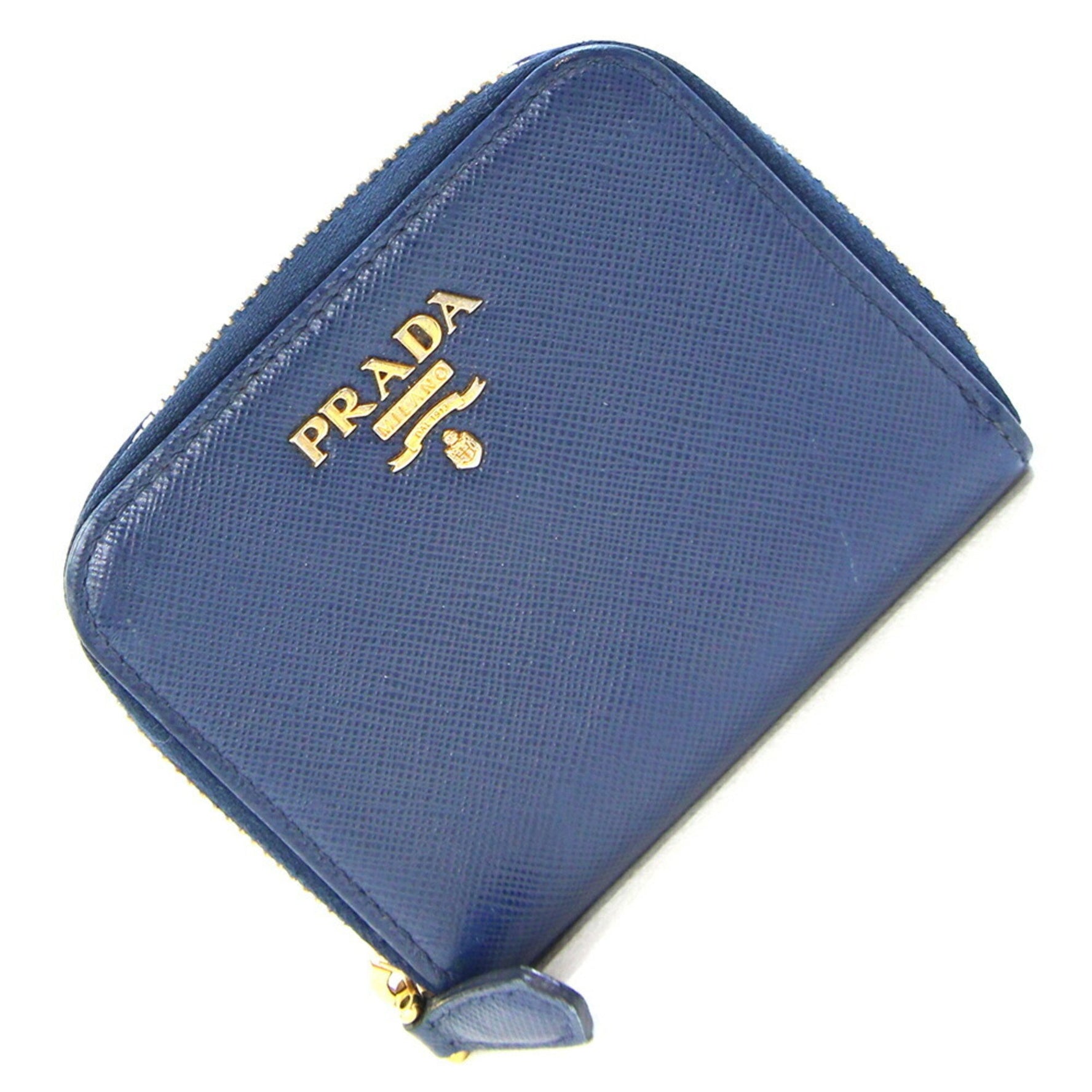 Prada Coin Case Blue Leather Purse Mini Wallet Round