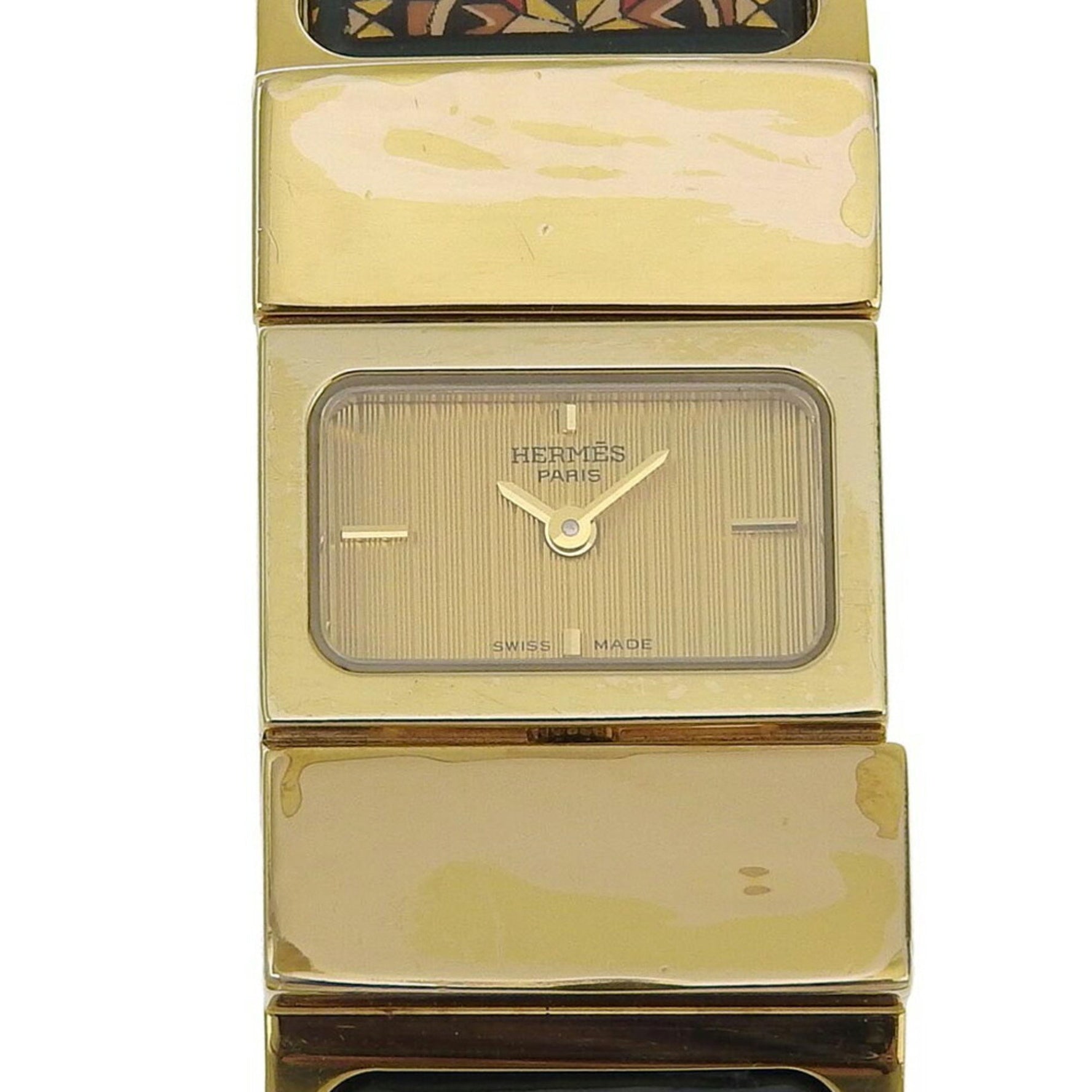HERMES Location Watch Cloisonné Gold Plated Swiss Made Quartz Analog Display Dial Ladies