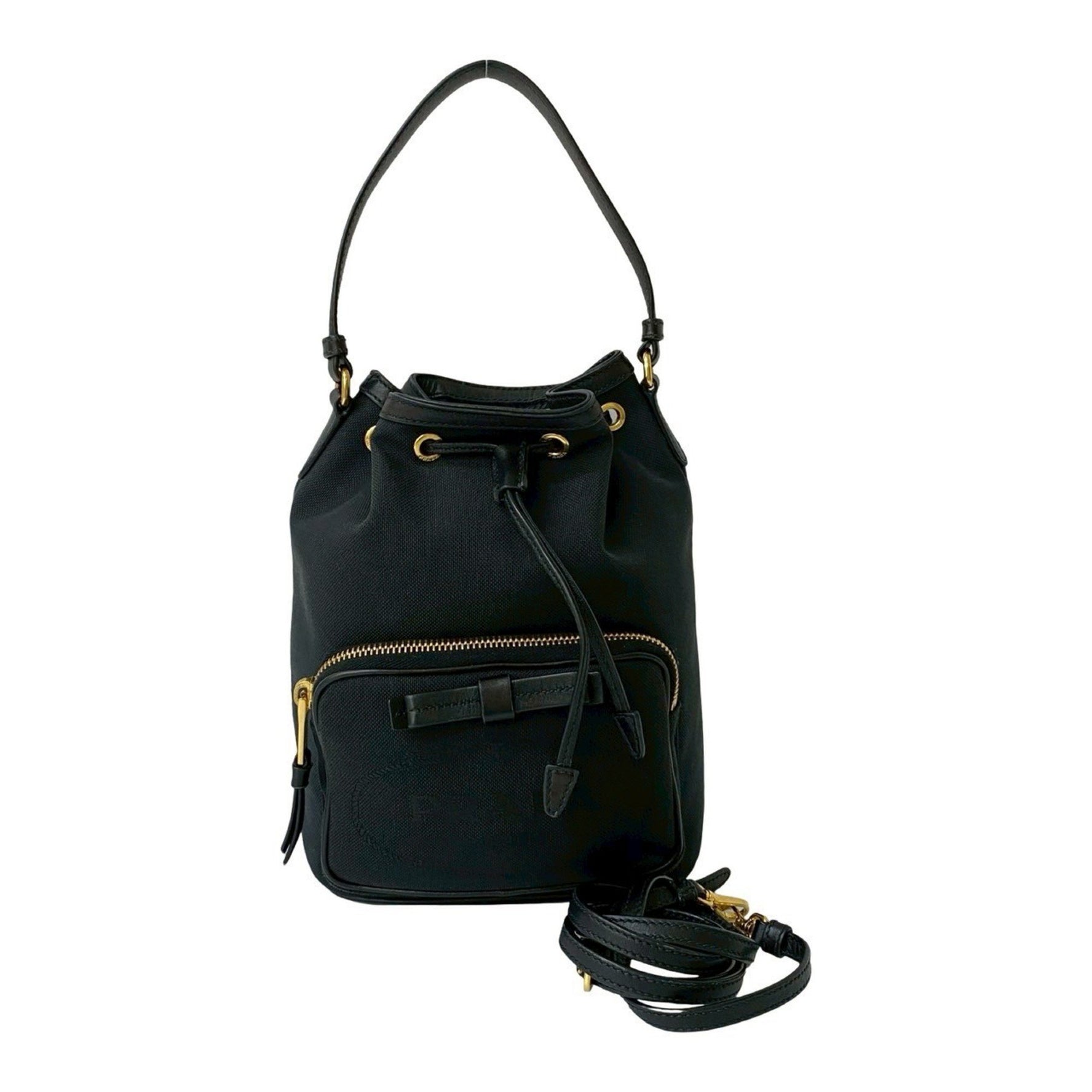 PRADA Duetto Logo Canvas and Leather Drawstring Handbag/Shoulder Bag