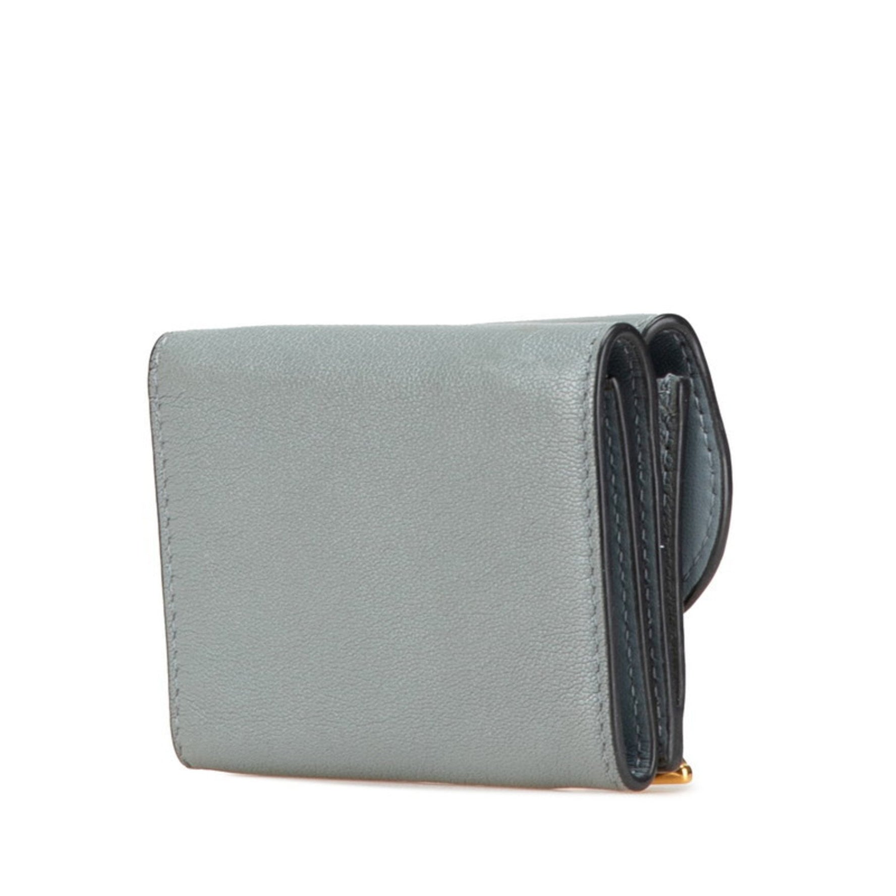 Christian Dior Dior Saddle Lotus Compact Wallet Tri-fold Grey Leather