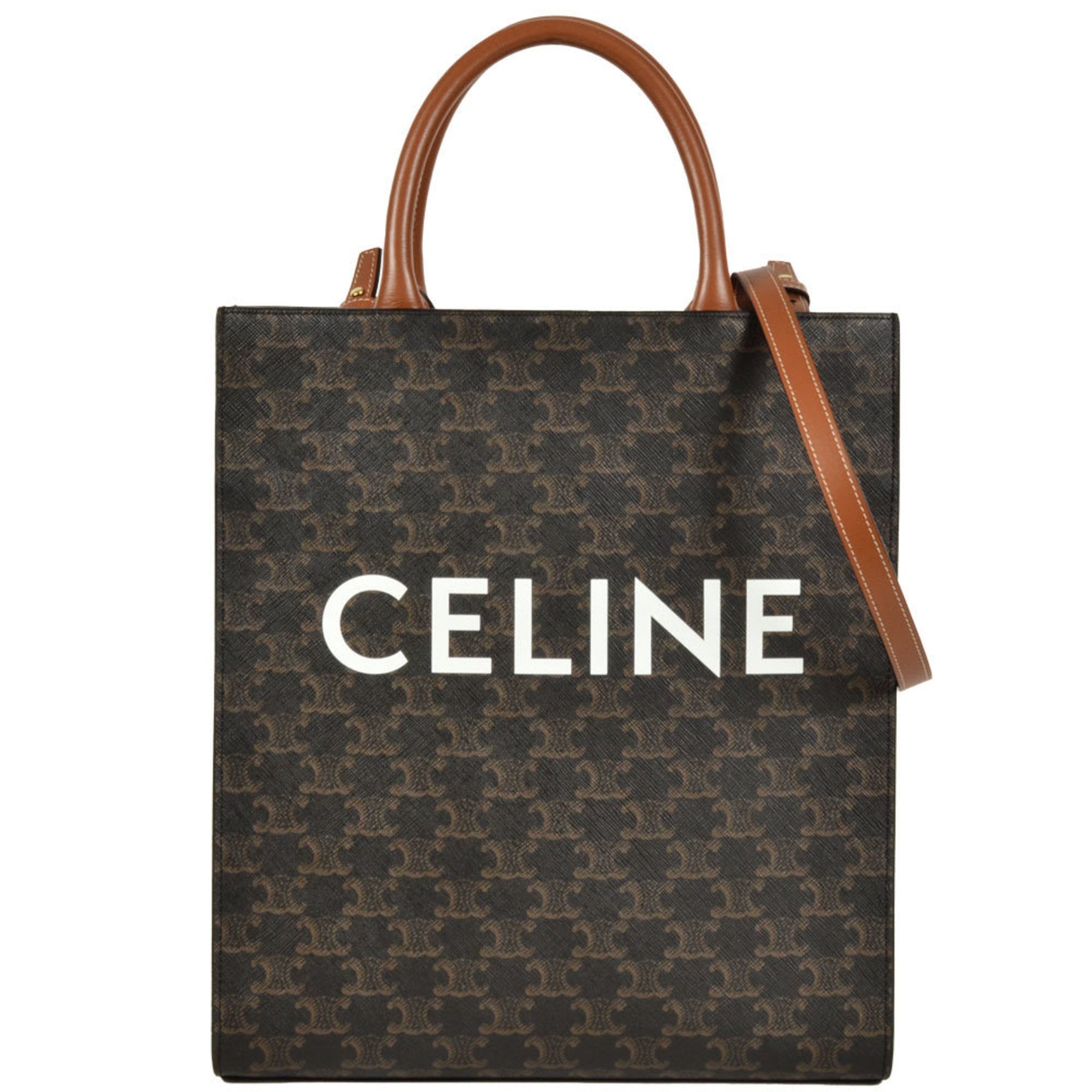 CELINE Vertical Cabas Tote Bag PVC Coated Canvas Leather Shoulder