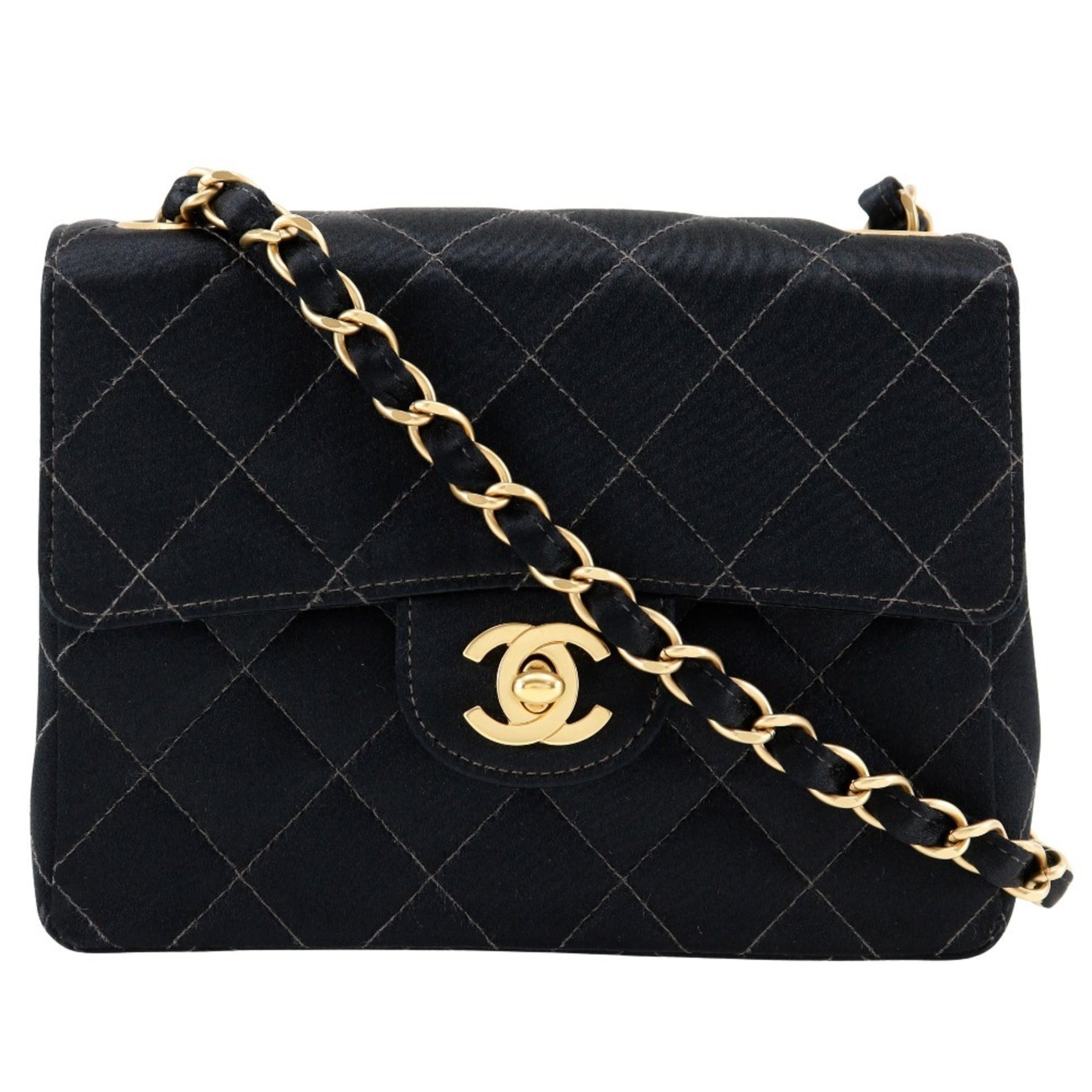 Chanel Chain Shoulder Bag Matelasse Satin Turnlock Mini ChainShoulder