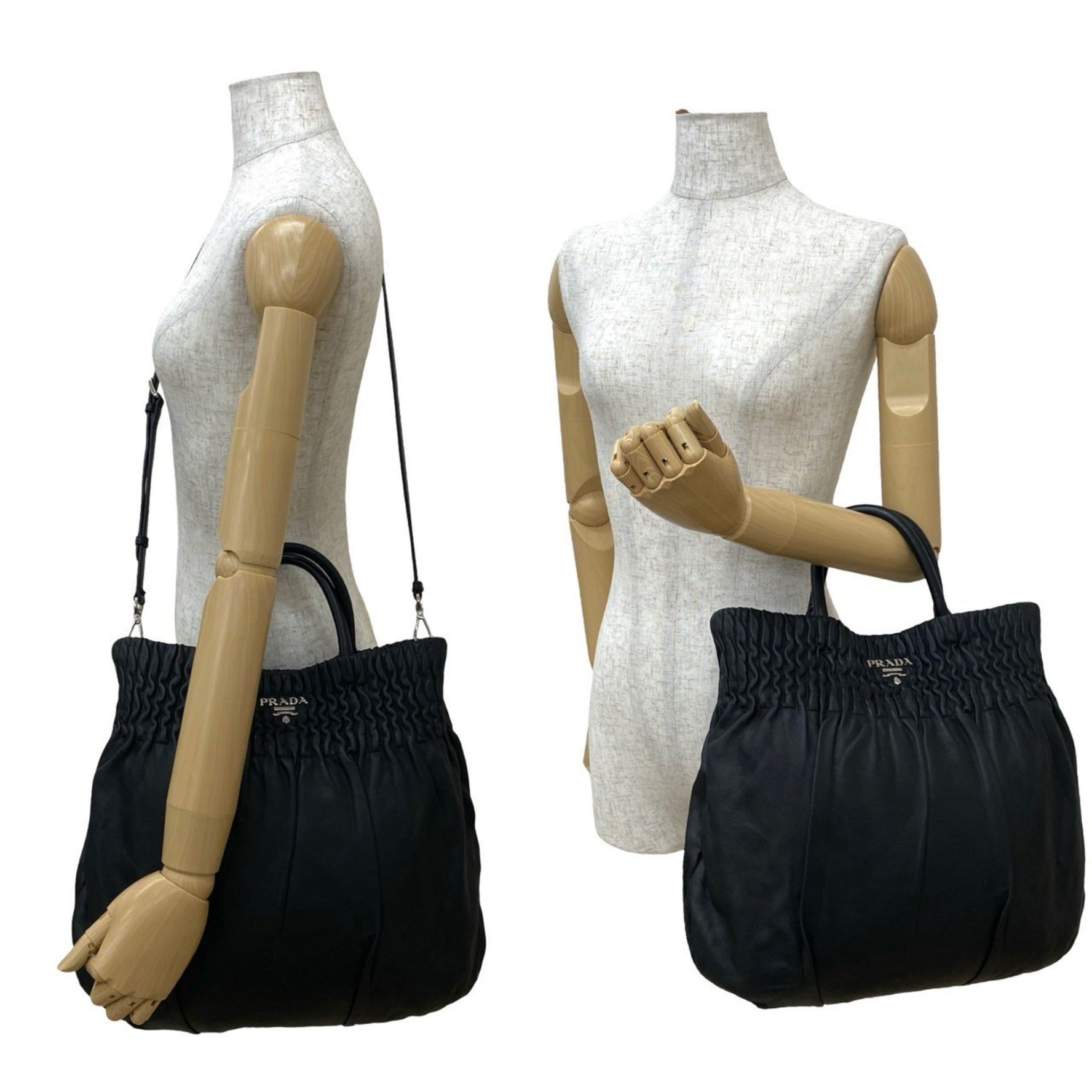 PRADA logo silver hardware gathered leather genuine handbag mini tote bag shoulder