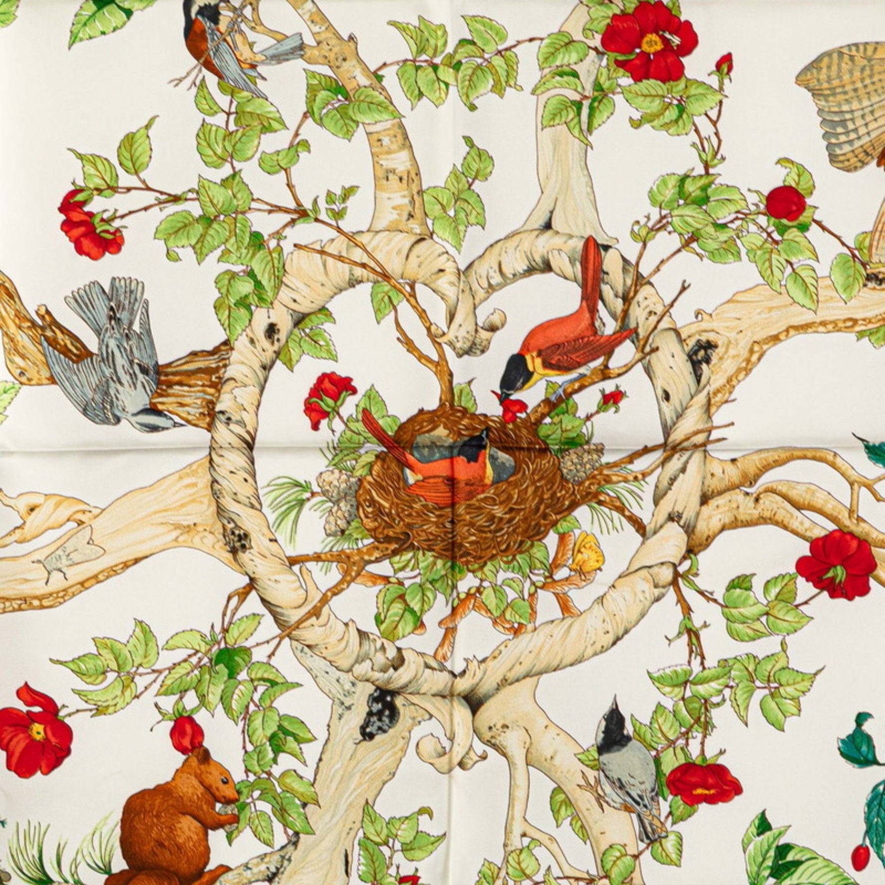 Hermes Hermès Carré 90 "AU COEUR DES BOIS" "In the Forest" Scarf, Orange, White, Multicolor, Silk
