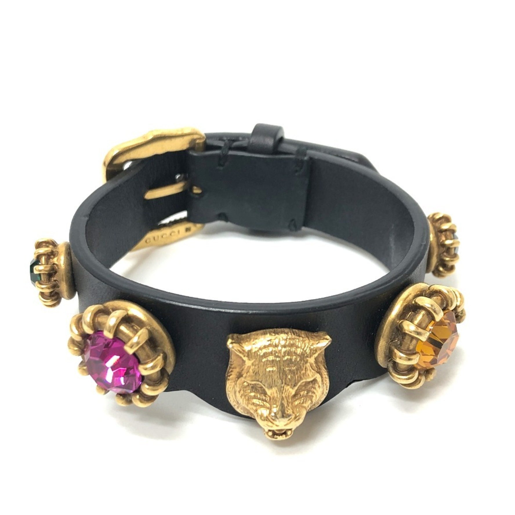 GUCCI Tiger Head Leather Bracelet in Black