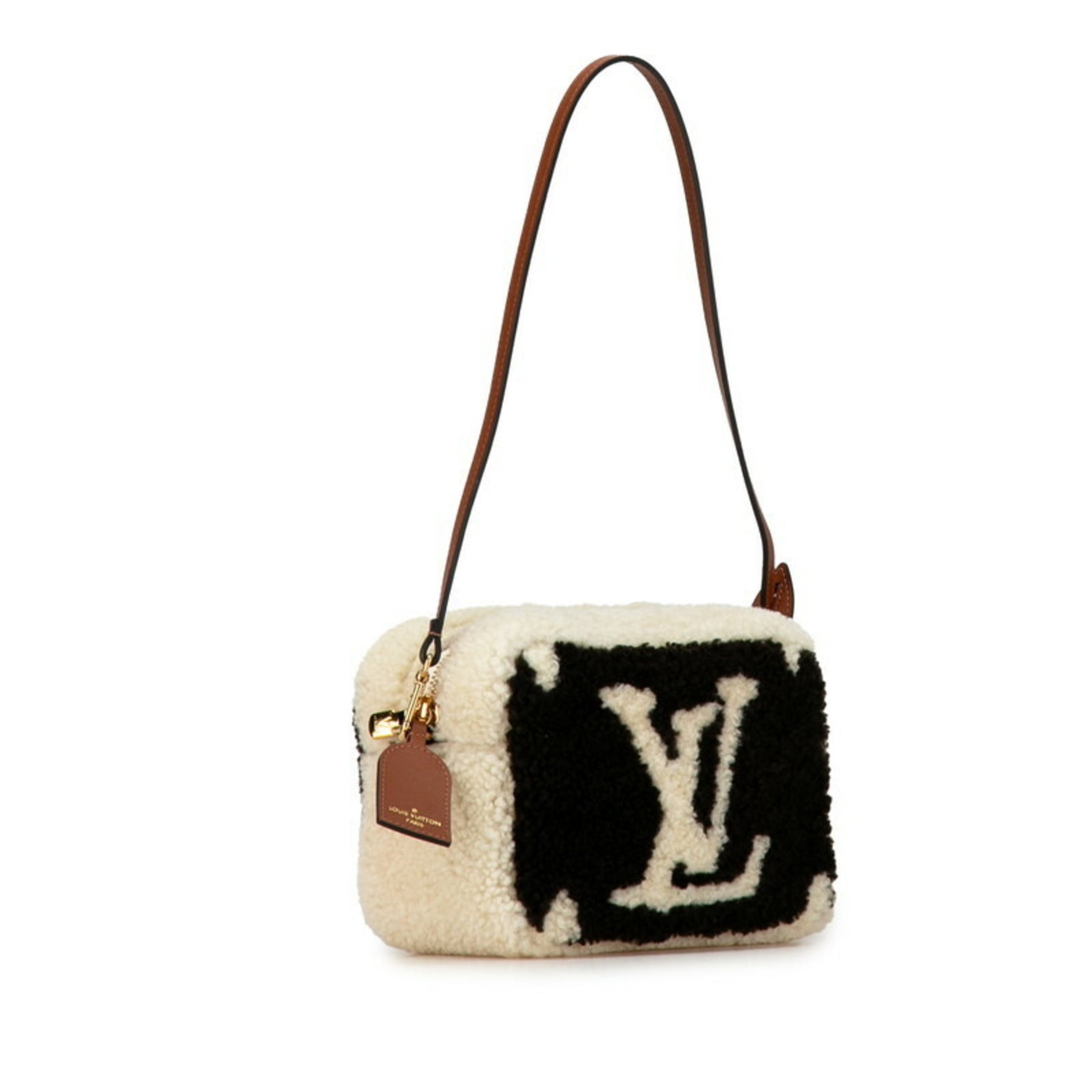 Louis Vuitton Monogram Teddy Beach Pouch Cream Beige Brown Boa Leather LOUIS VUITTON