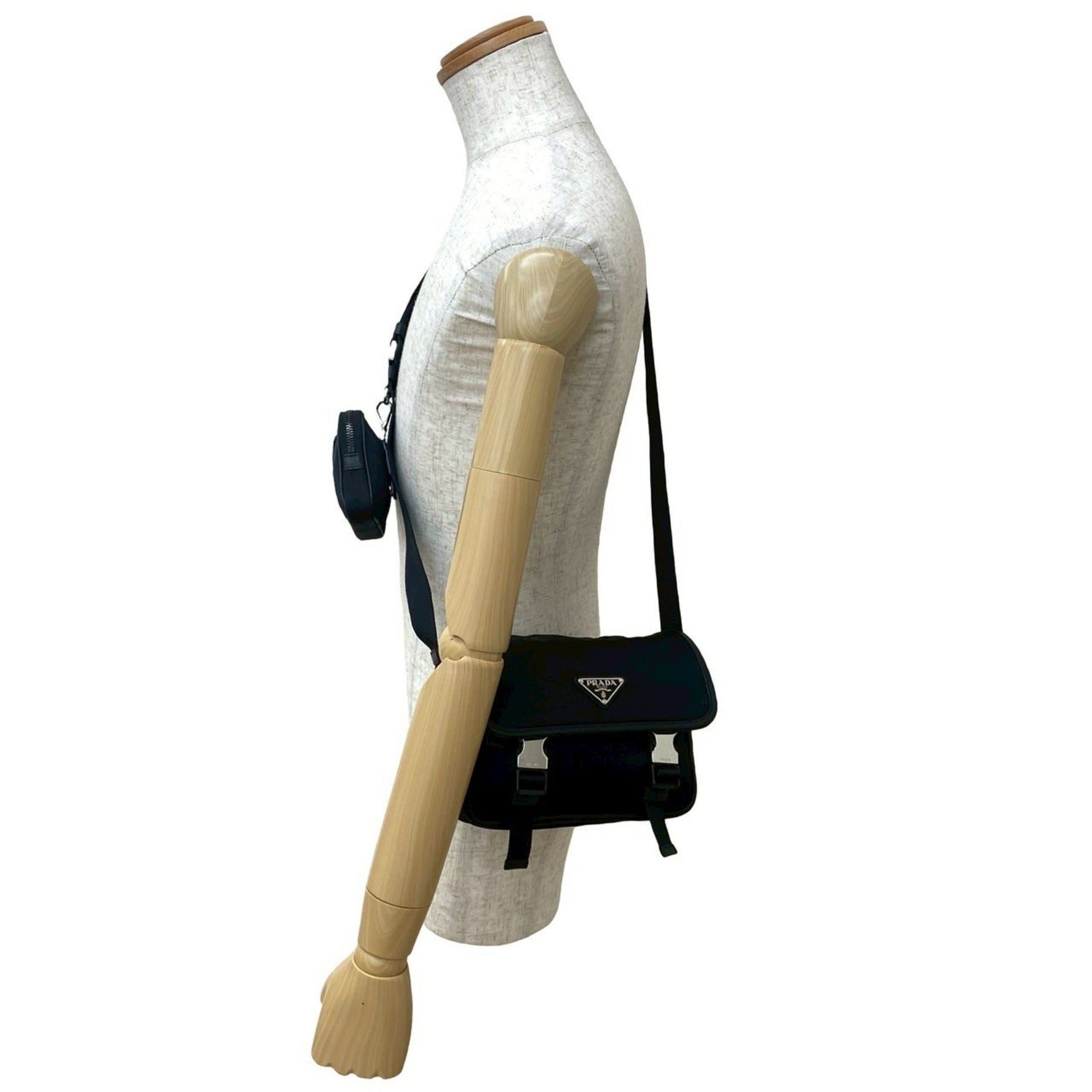 PRADA Triangle Logo Metal Hardware Nylon Saffiano Leather Mini Shoulder Bag Pochette