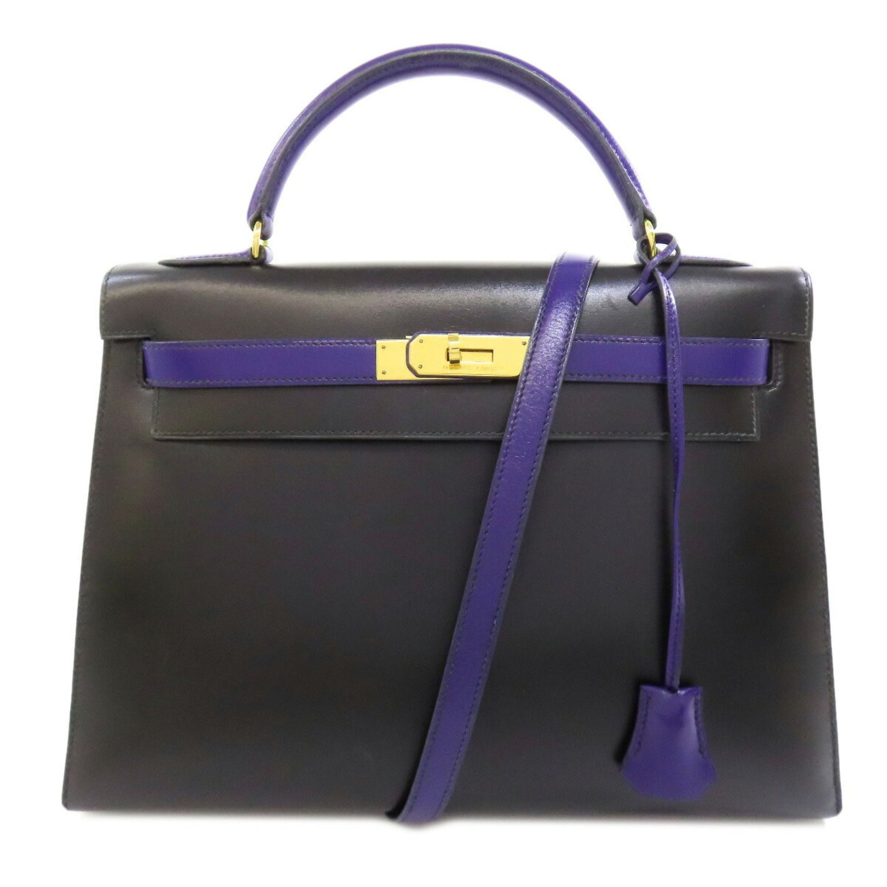 Hermes Kelly 32 Outer Stitched Handbag Box Calf Leather