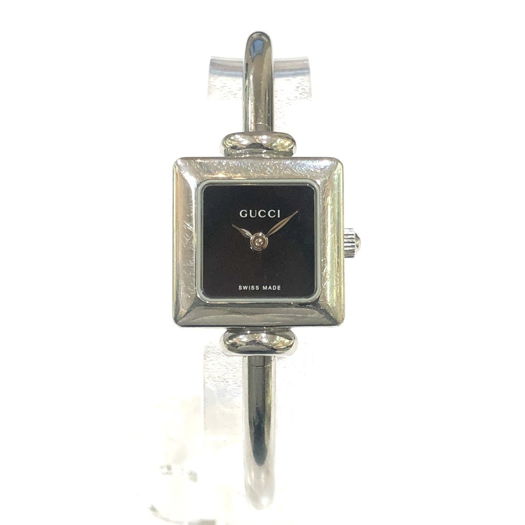 GUCCI Bangle Square Quartz 2 Hand Analogue Watch SS Ladies Silver