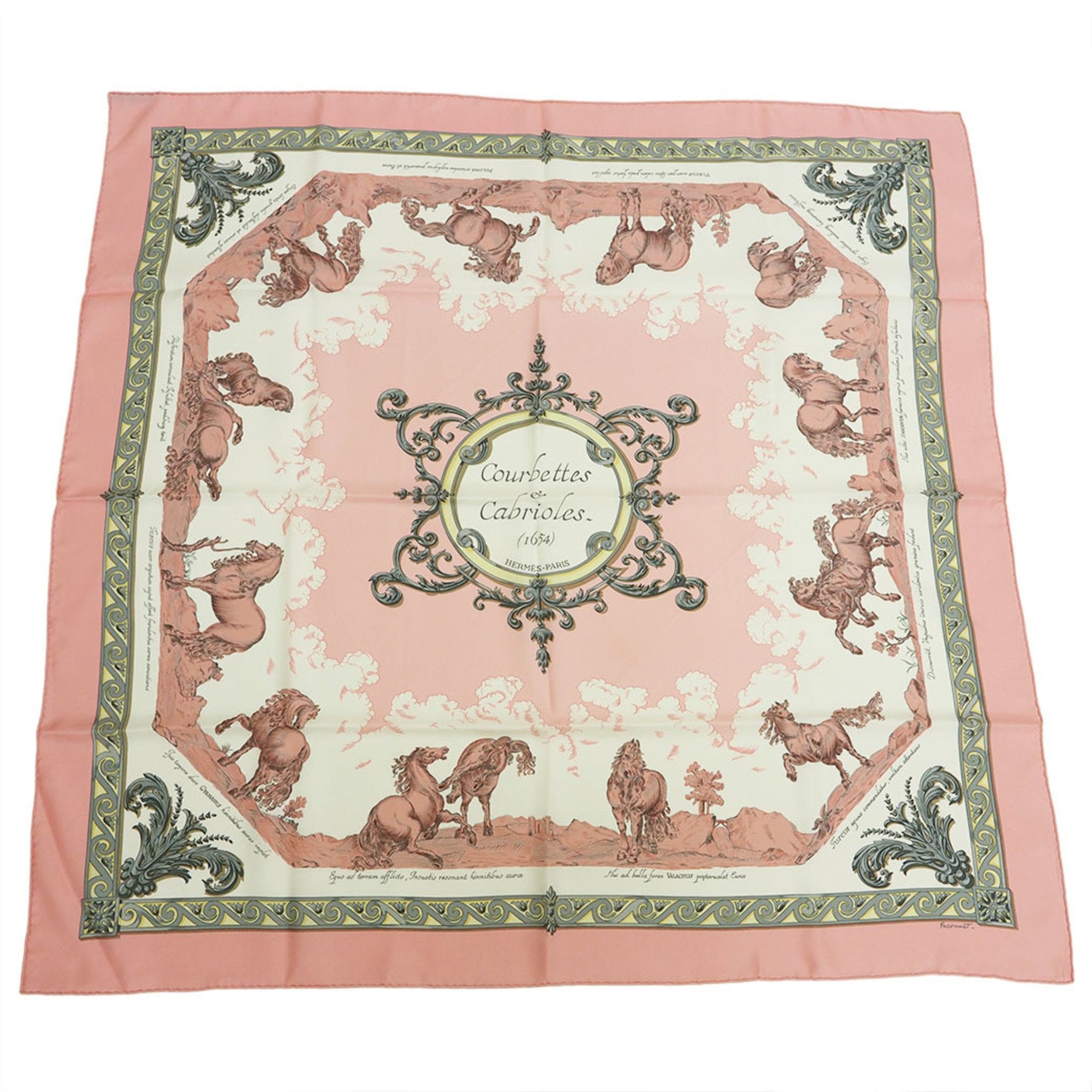 Hermes Carré 90 Scarf Muffler Courbette and Capriole Courbettes e Cabrioles Pink x White Silk