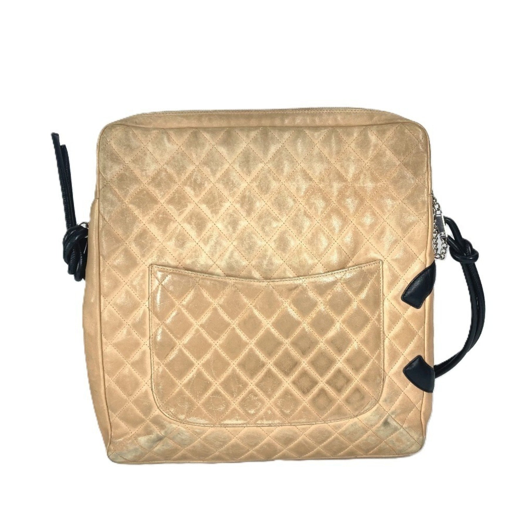 CHANEL Cambon Line CC Coco Mark Large Square Crossbody Bicolor Shoulder Bag Leather Beige