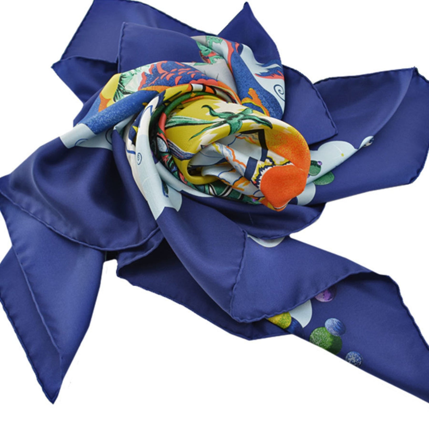 Hermes Scarf Carre 90 THE ALFEE Anniversary AUBE LIBRE COMME L'ANGE Dawn Navy Yellow Multi Silk Ladies