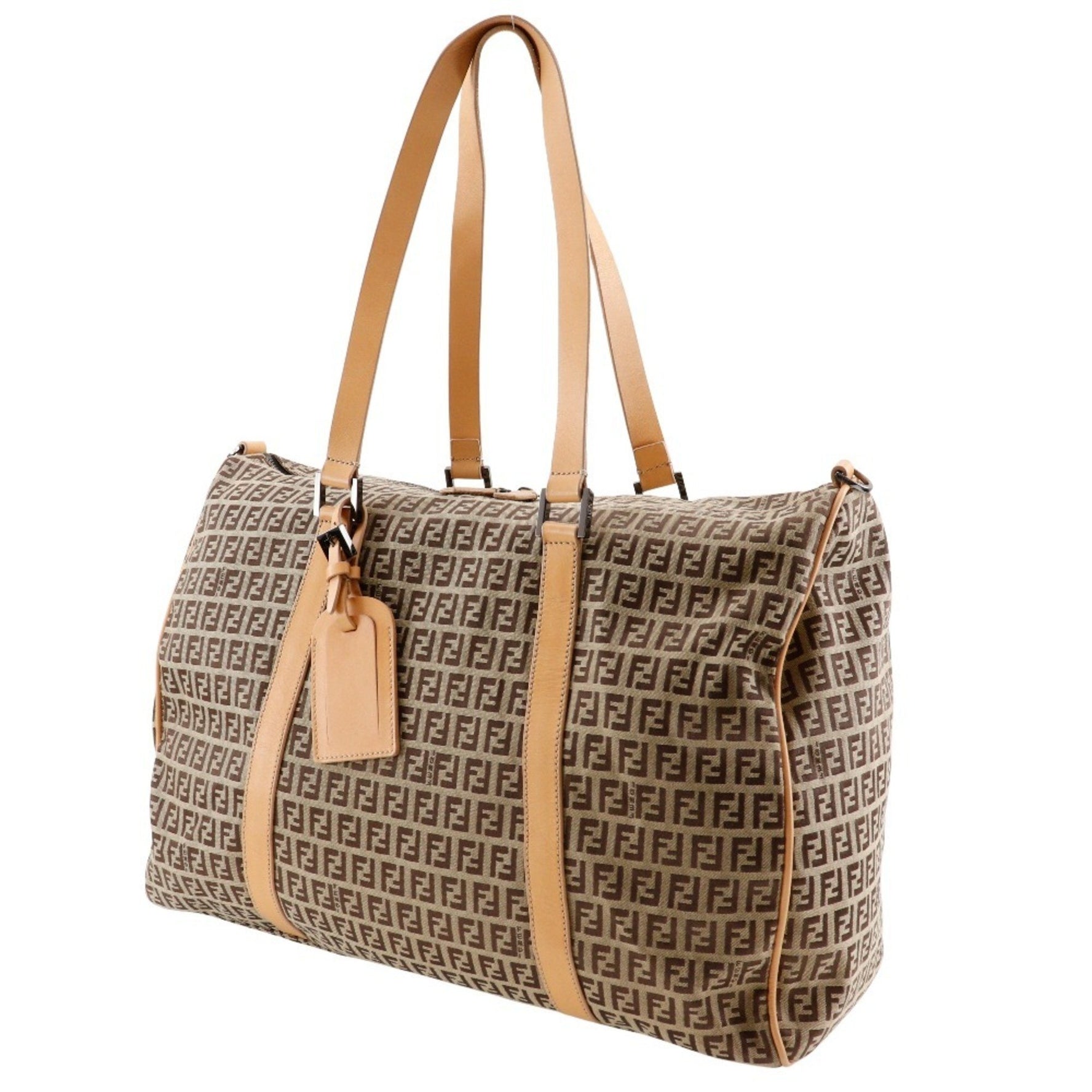 FENDI Zucchino Boston Bag Nylon Canvas x Leather Double Unisex