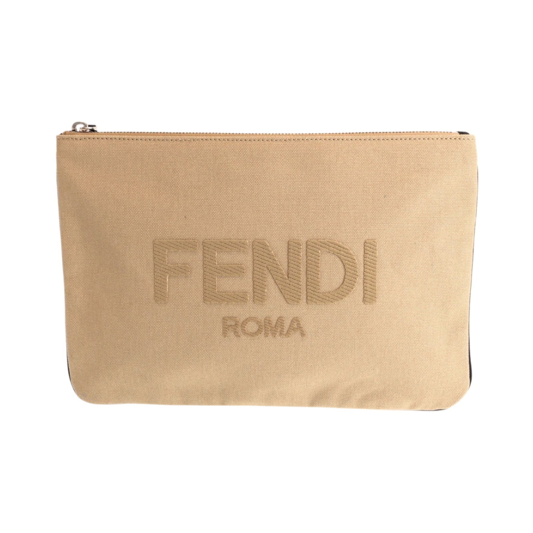 FENDI logo silver hardware canvas clutch bag second pouch ladies