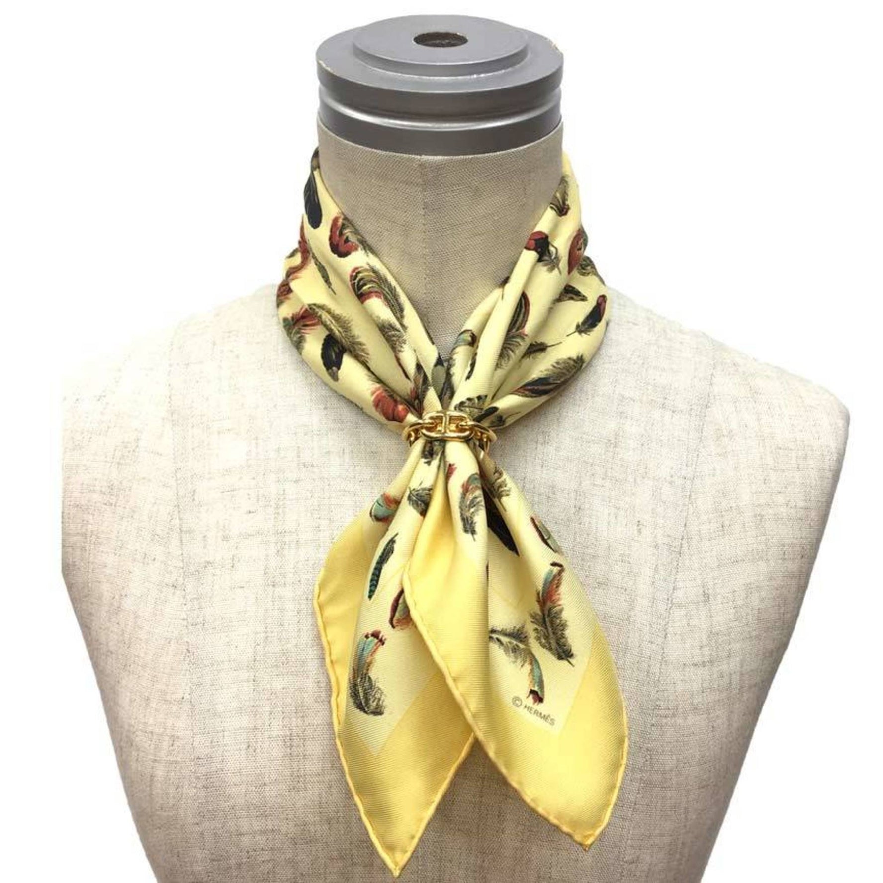 HERMES Carre 45 Scarf Muffler LES PLUMES Feather 100% Silk