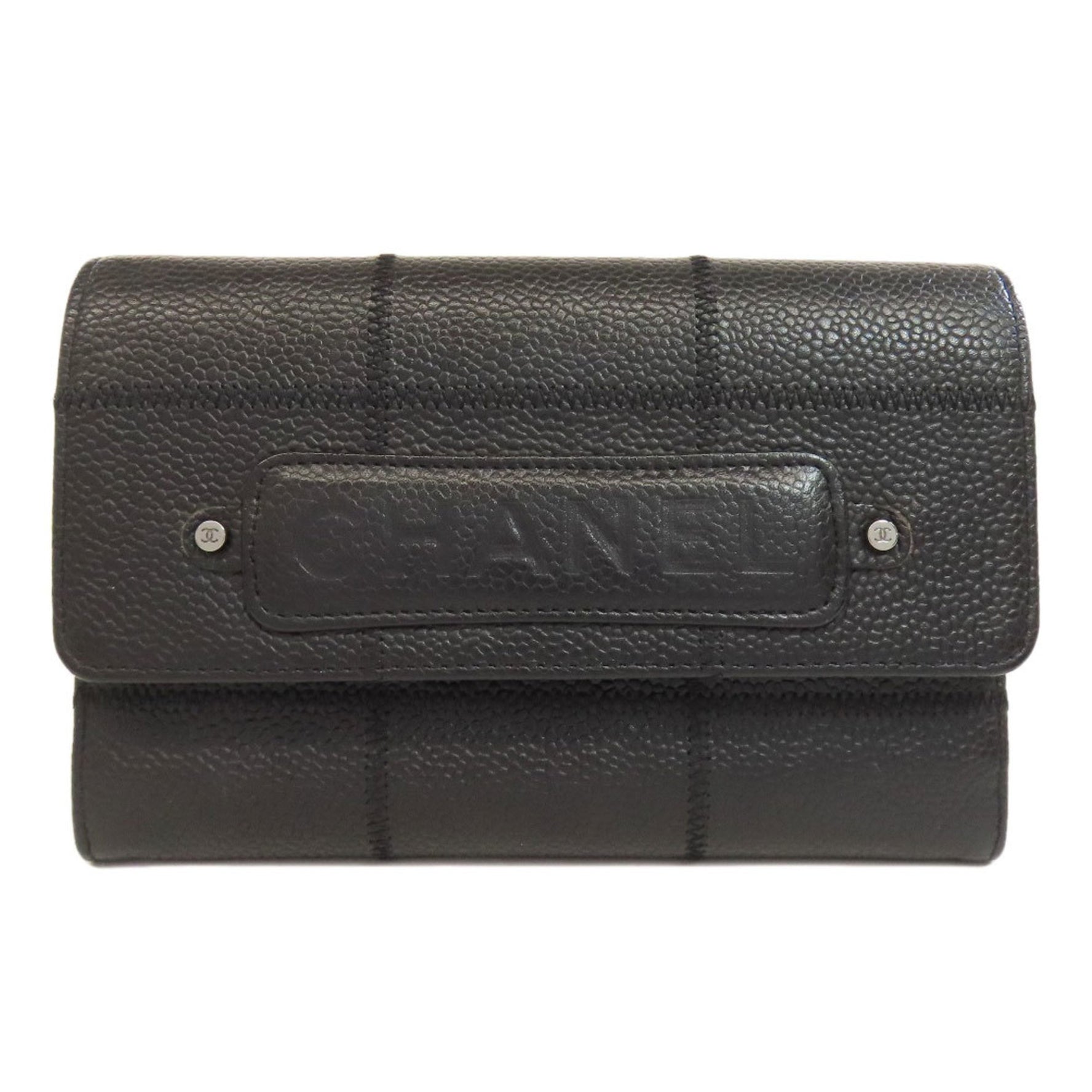 CHANEL Chocolate Bar Bi-fold Wallet Grained Calfskin