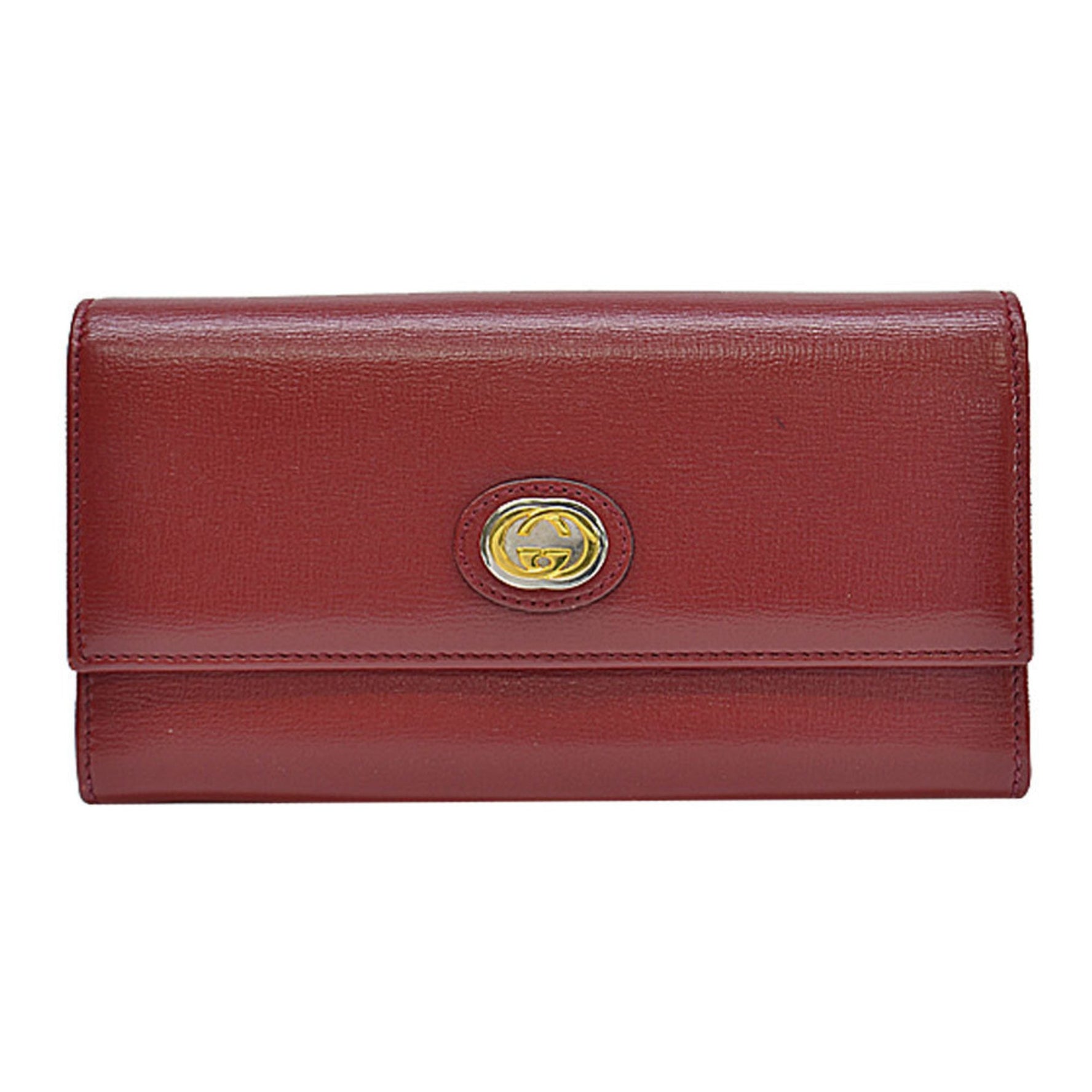 Gucci Long Wallet Interlocking G Red x Gold Leather Metal Material