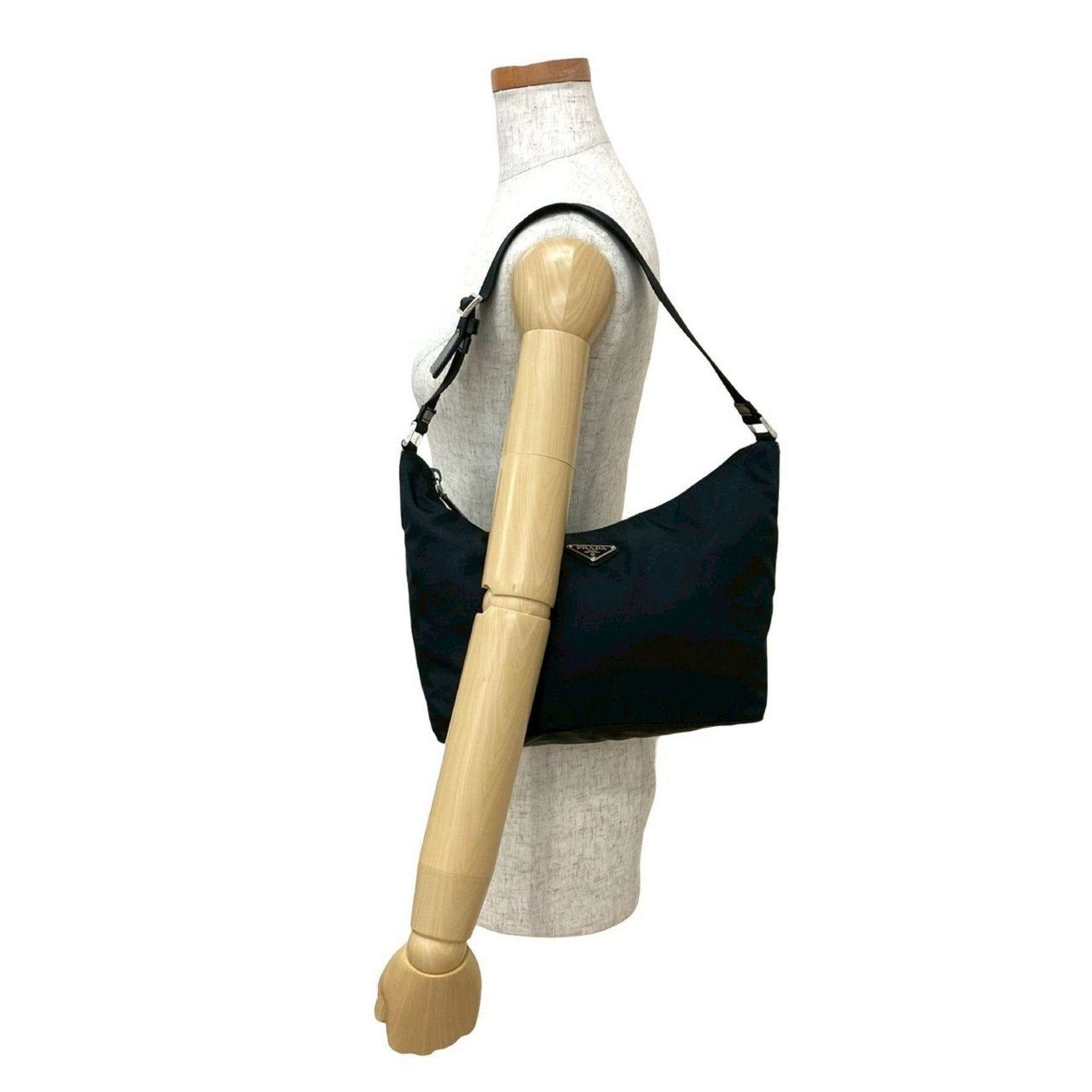 PRADA Triangle Logo Hardware Nylon Leather Genuine Handbag Mini Tote Bag Semi Shoulder 541-7