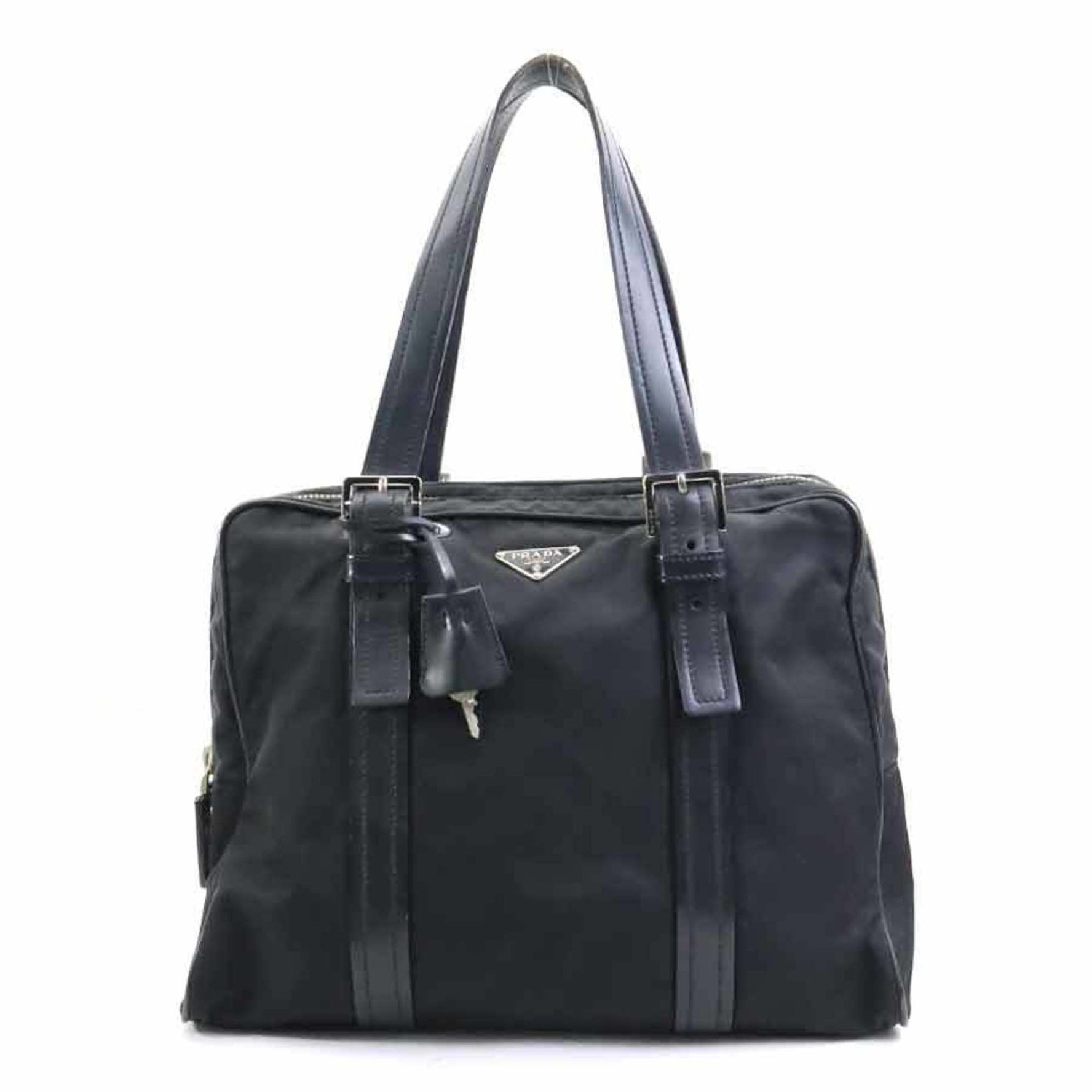 Prada Shoulder Bag Nylon Leather Silver