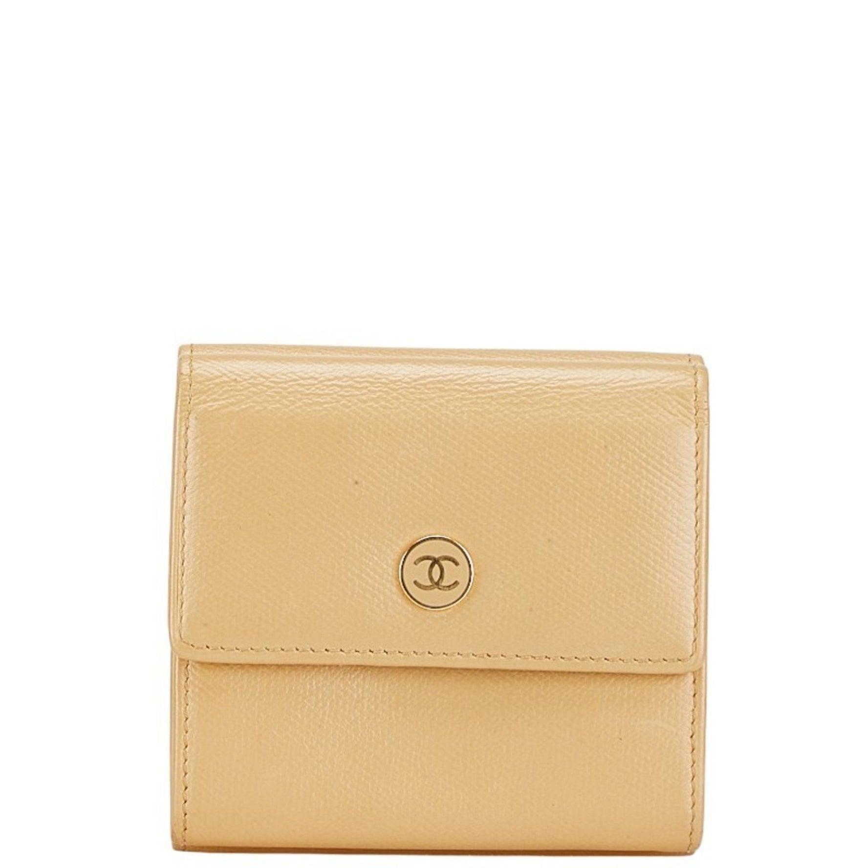 Chanel Coco Button Double Bi-fold Wallet Caviar Skin