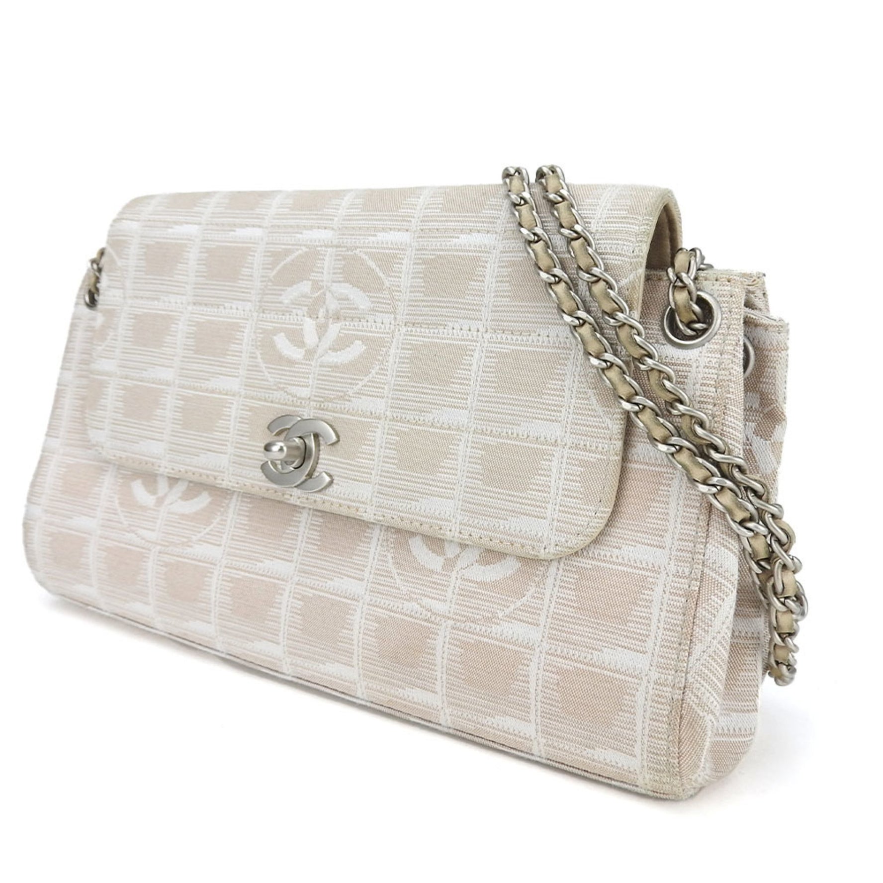CHANEL Shoulder Bag New Line Nylon Pink Beige Chain No. 7